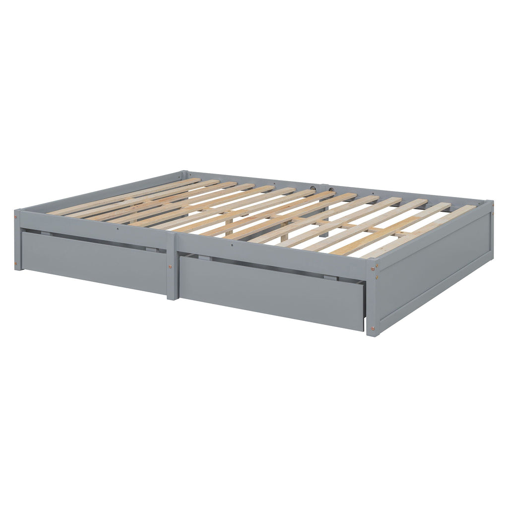 Daybed With Fence Guardrails And 2 Drawers, Split Into Independent Floor Bed & Daybed