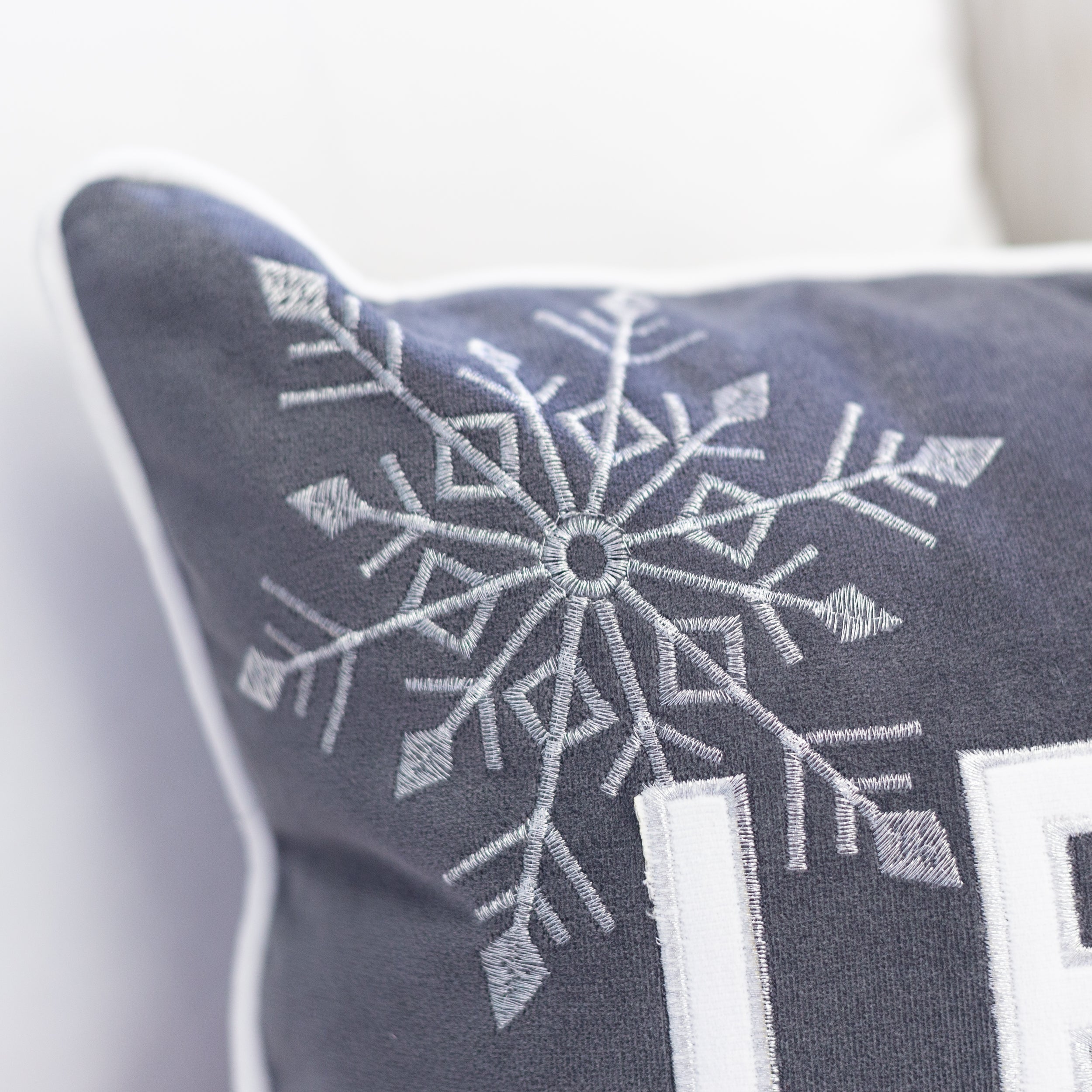 Nneka Let It Snow Gray Velvet Lumbar Pillow with Insert 14x20