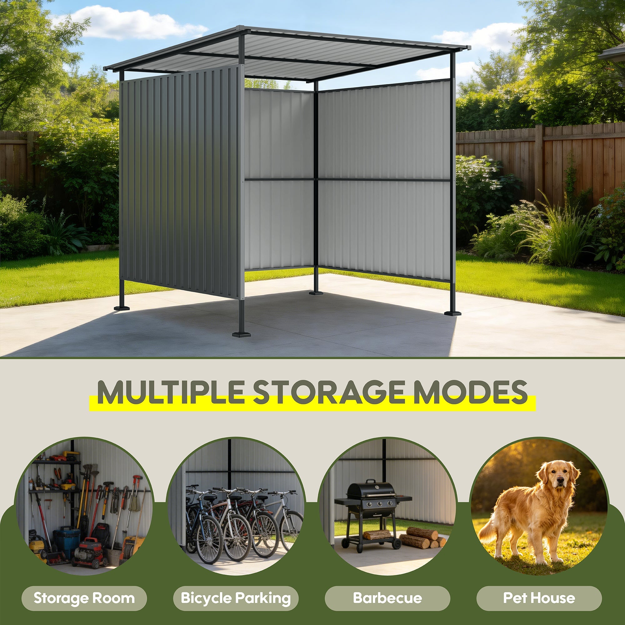 6x6FT Outdoor Pergola with Hardtop Roof, Lean-to Metal Shelter