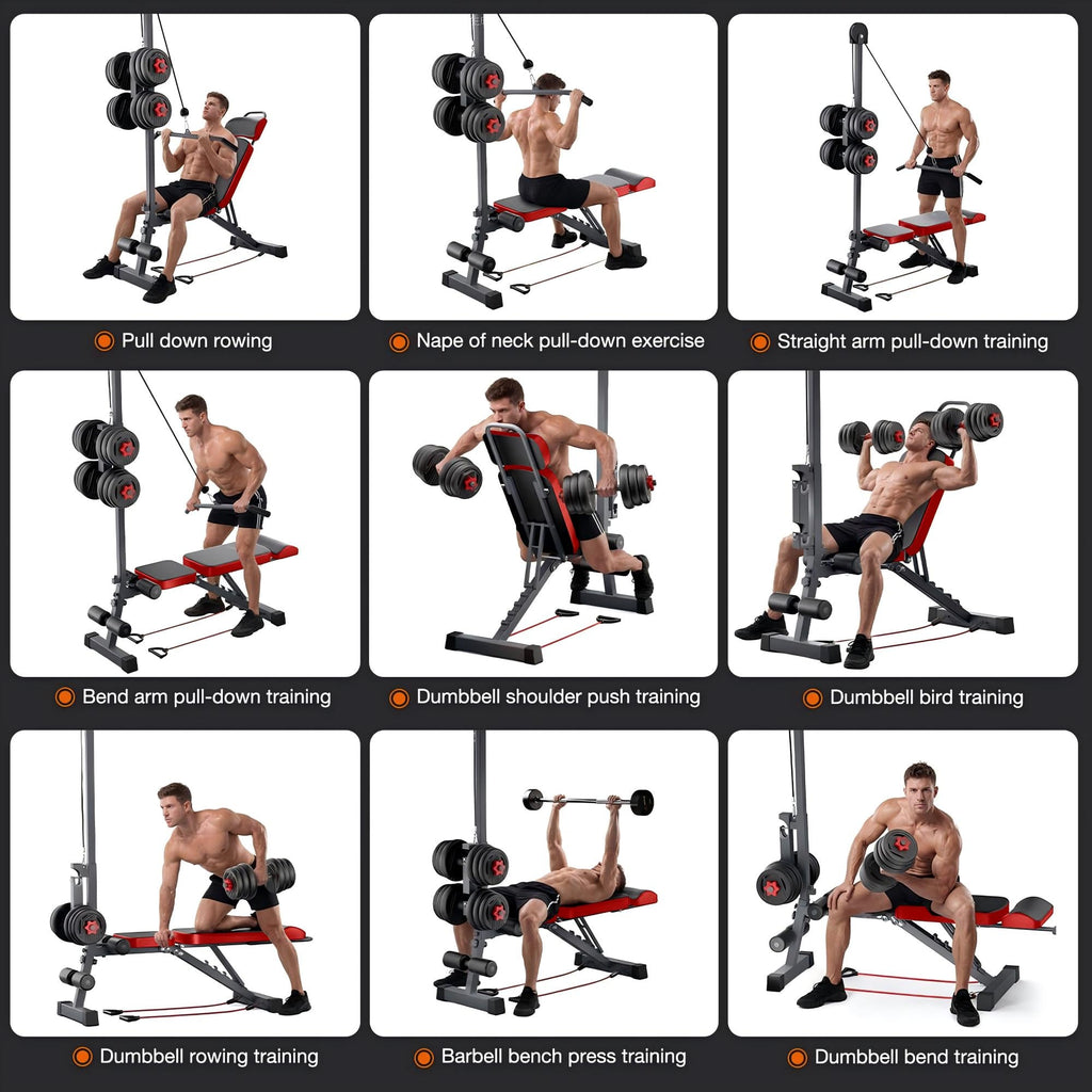 Multi-Functional Weight Bench with Pulley System and Adjustable Backrest