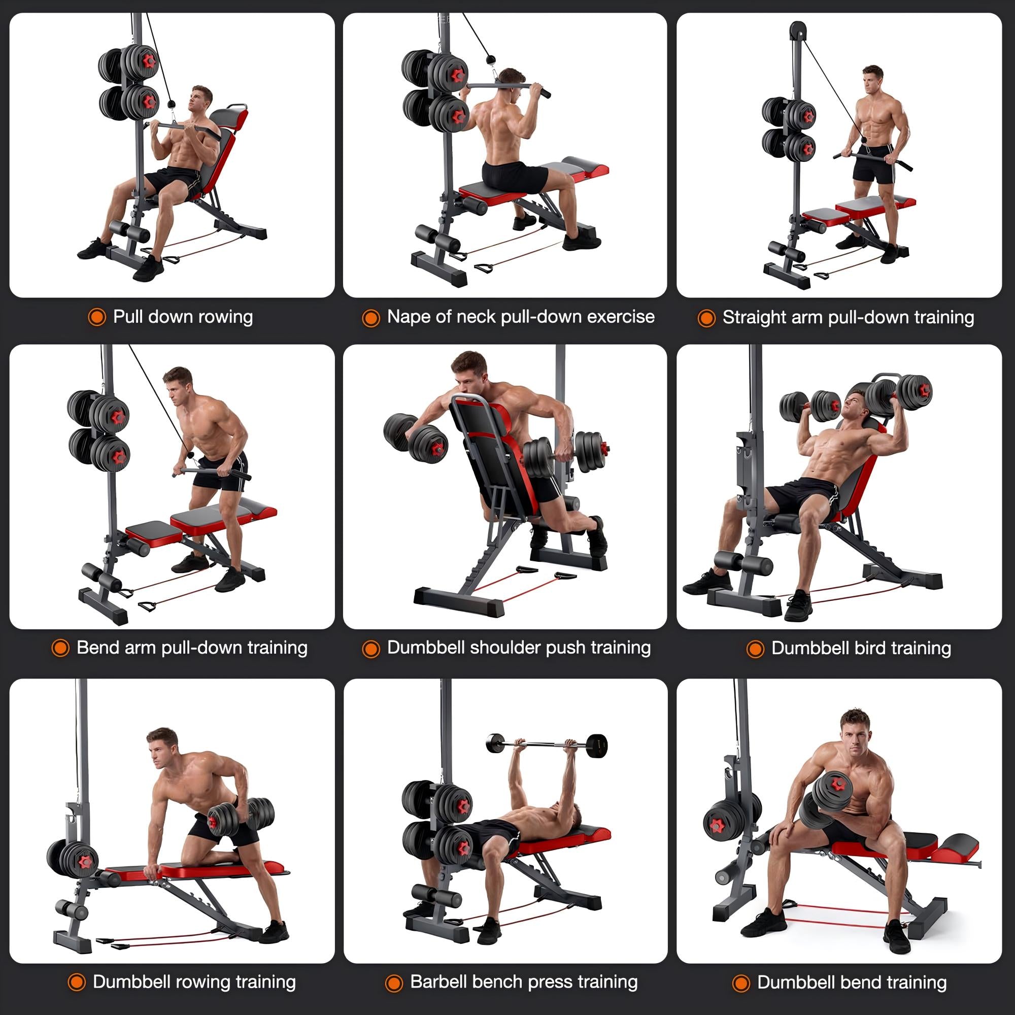 Multi-Functional Weight Bench with Pulley System and Adjustable Backrest