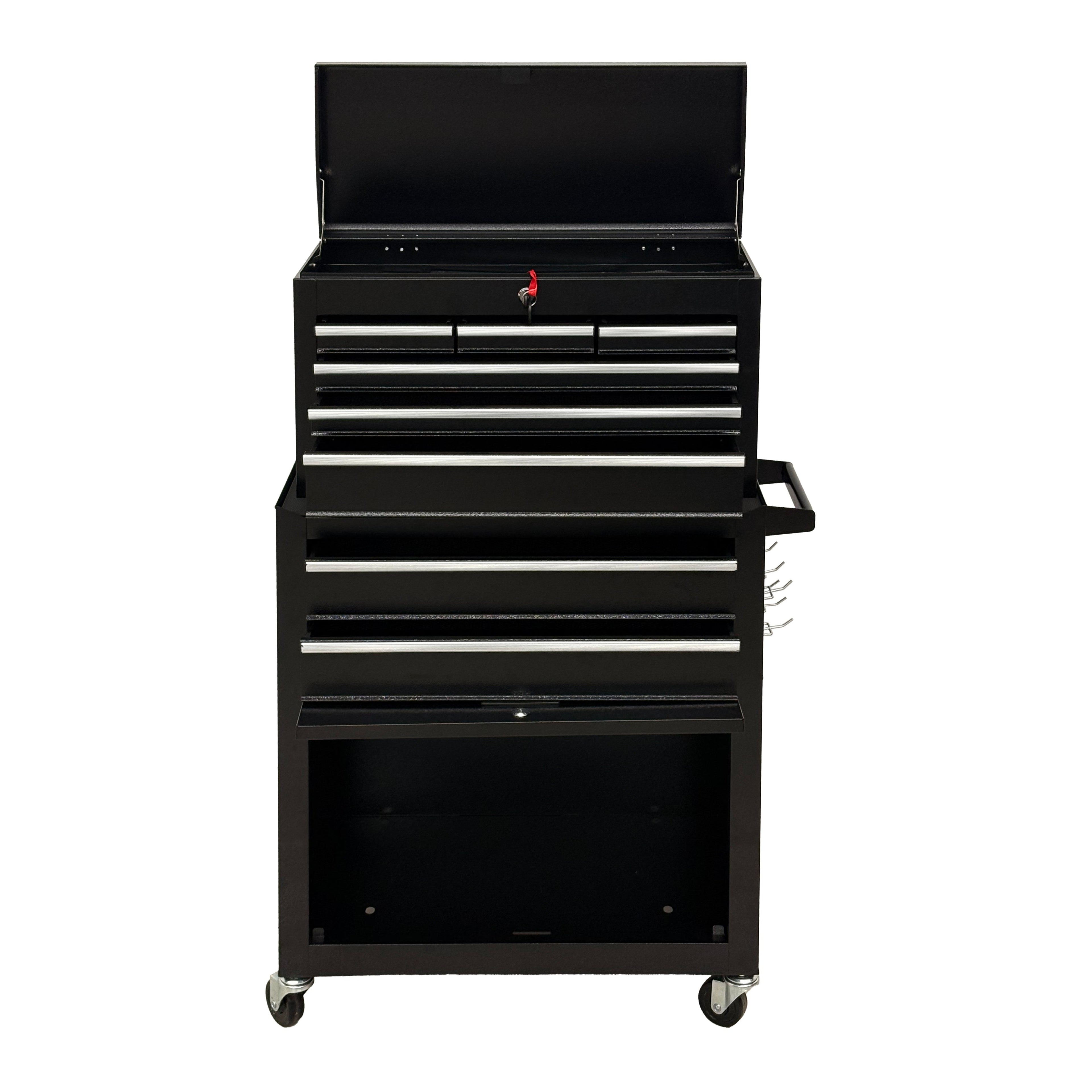 8‑Drawer High‑Capacity Rolling Tool Chest, 2‑in‑1 Detachable Top Box,Metal Tool Storage Cabinet with Drawer Liners, Lockable Wheels &  Side Hooks, Heavy‑Duty Tool Cart for Garage Workshop‑Black