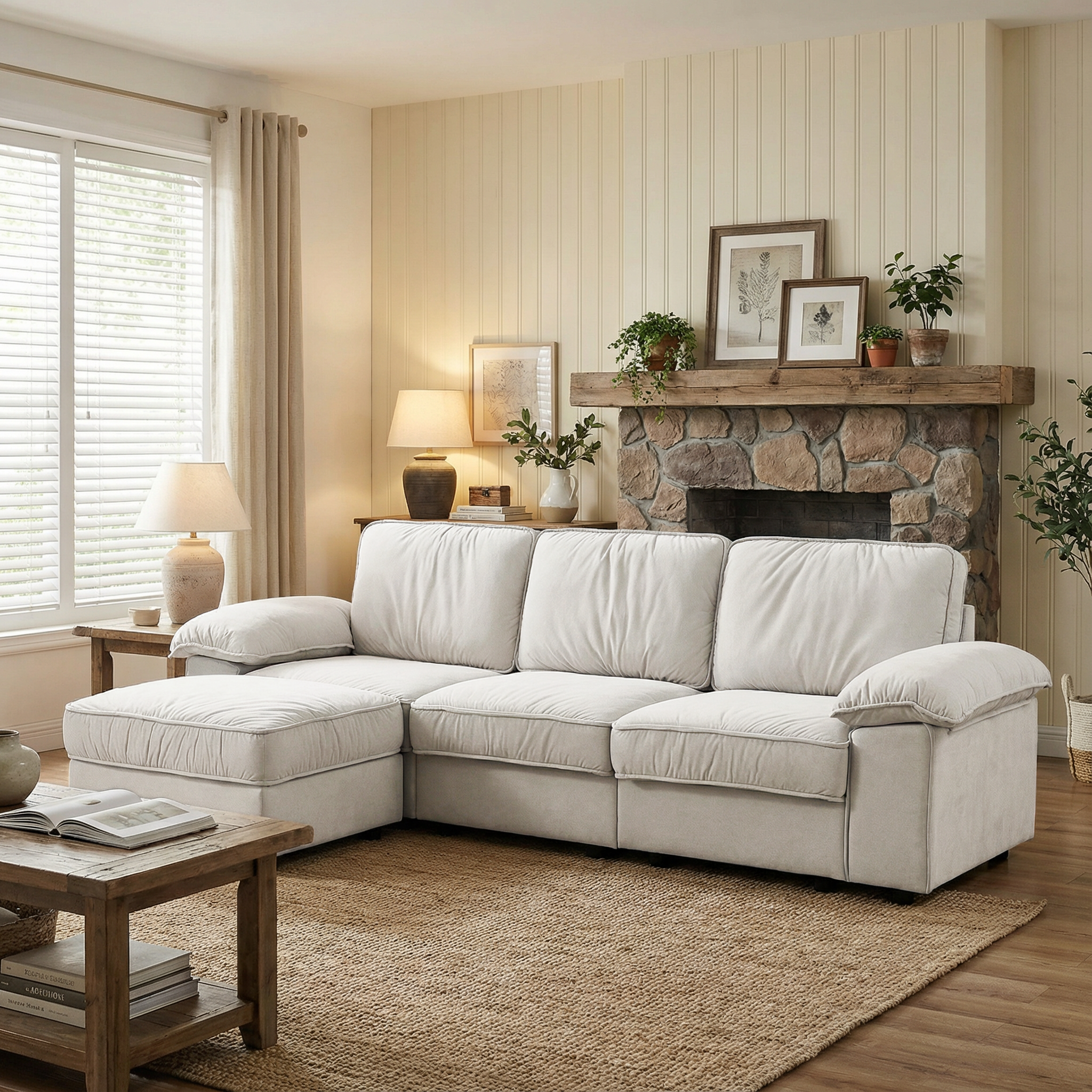Modern L-Shaped Sectional Sofa with Ottoman - 105.5 Inch