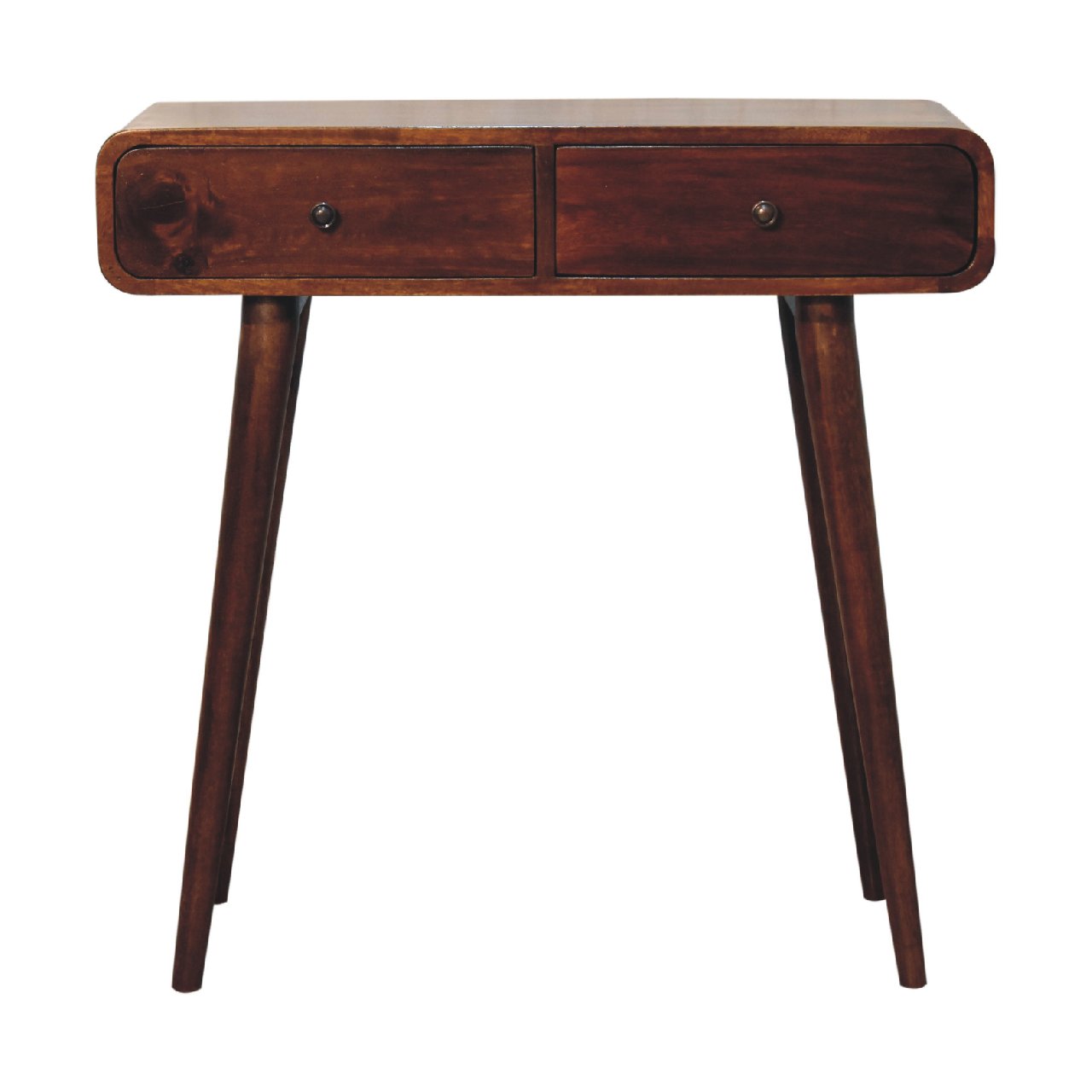 Solid Wood Chestnut Curved Hallway Table, 2-Drawers, Nordic Legs