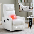 White Heat Massage Manual Recliner Chair with Rocker and Swivel in Faux Leather