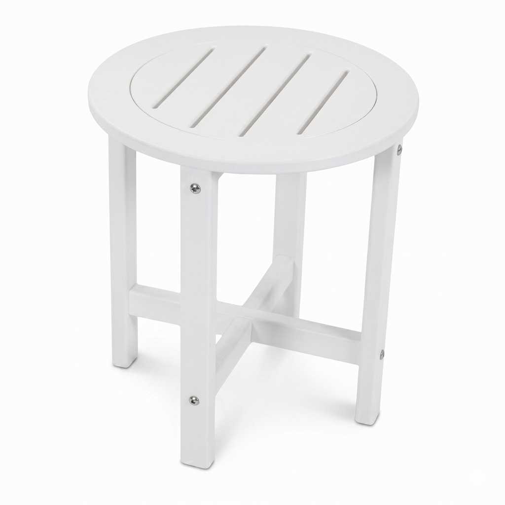 White HDPE Outdoor Side Table, 16 in. Round All-Weather Patio End Table