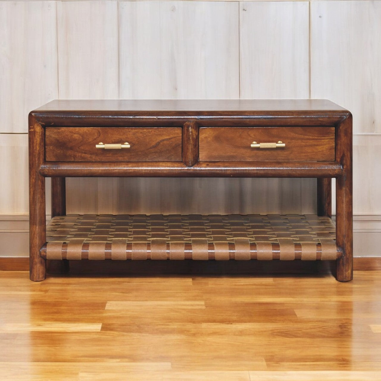 Regency Woven Console Table with 4 Drawers, Open Slot