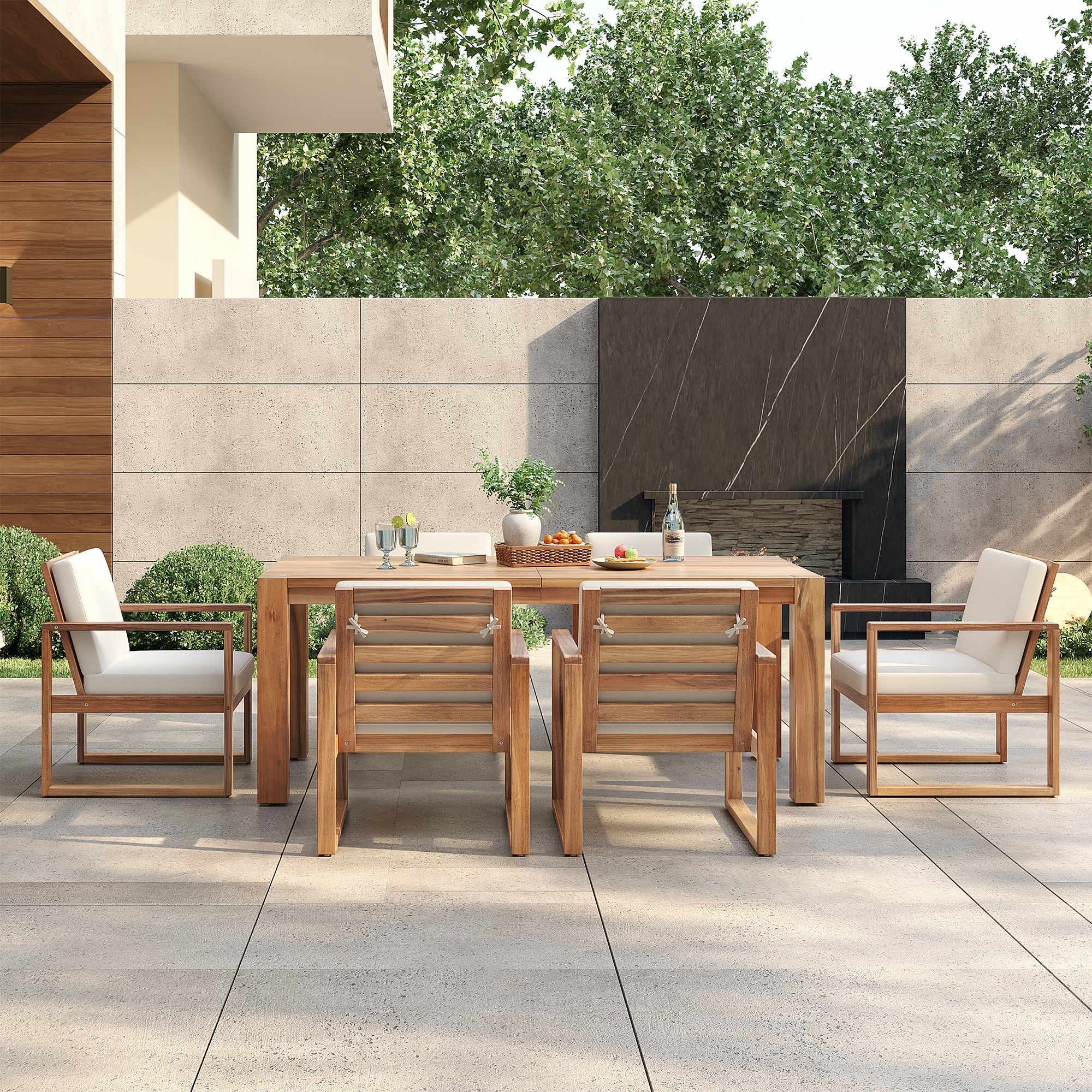 TREXM Patio Table and Chairs Set, 7-Piece Outdoor Dining Set for 6