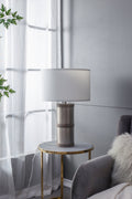 D16x24.4" Hammered Iron Table Lamp with Mango Wood