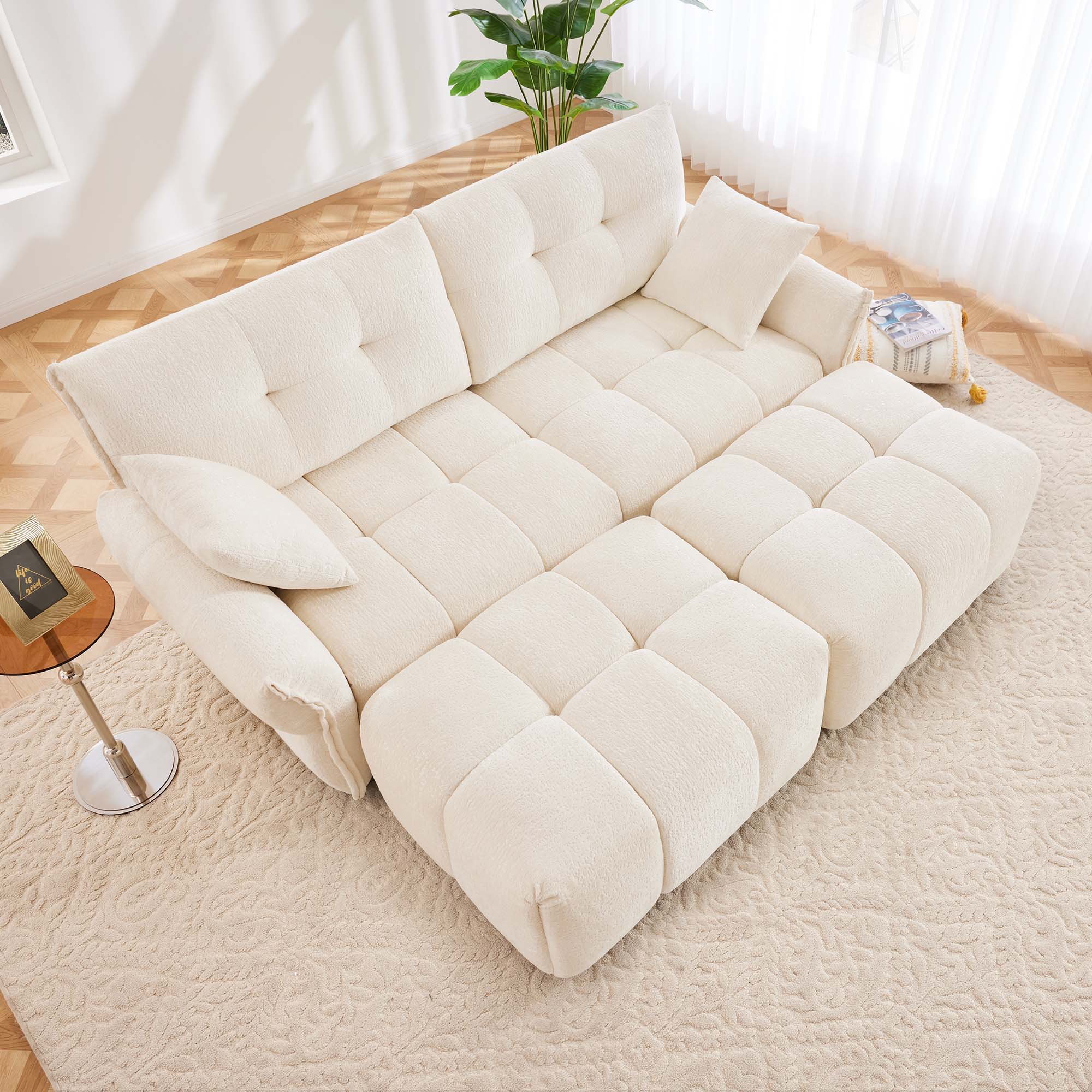Sofa Set With Ottoman And Pillows, Textured, High Resilience Cushions