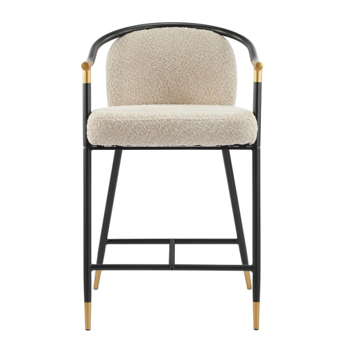 26" H Upholstered Counter Stool with Metal Frame (Set of 2) - Almond