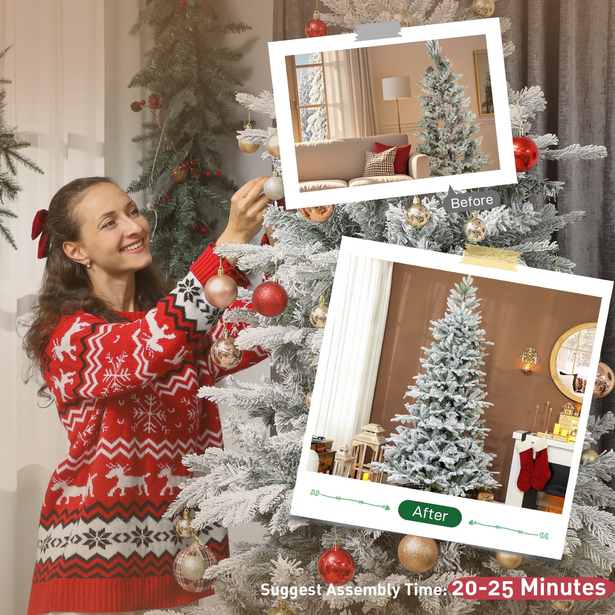 HOMCOM 7.5 ft Artificial Frosted Christmas Tree