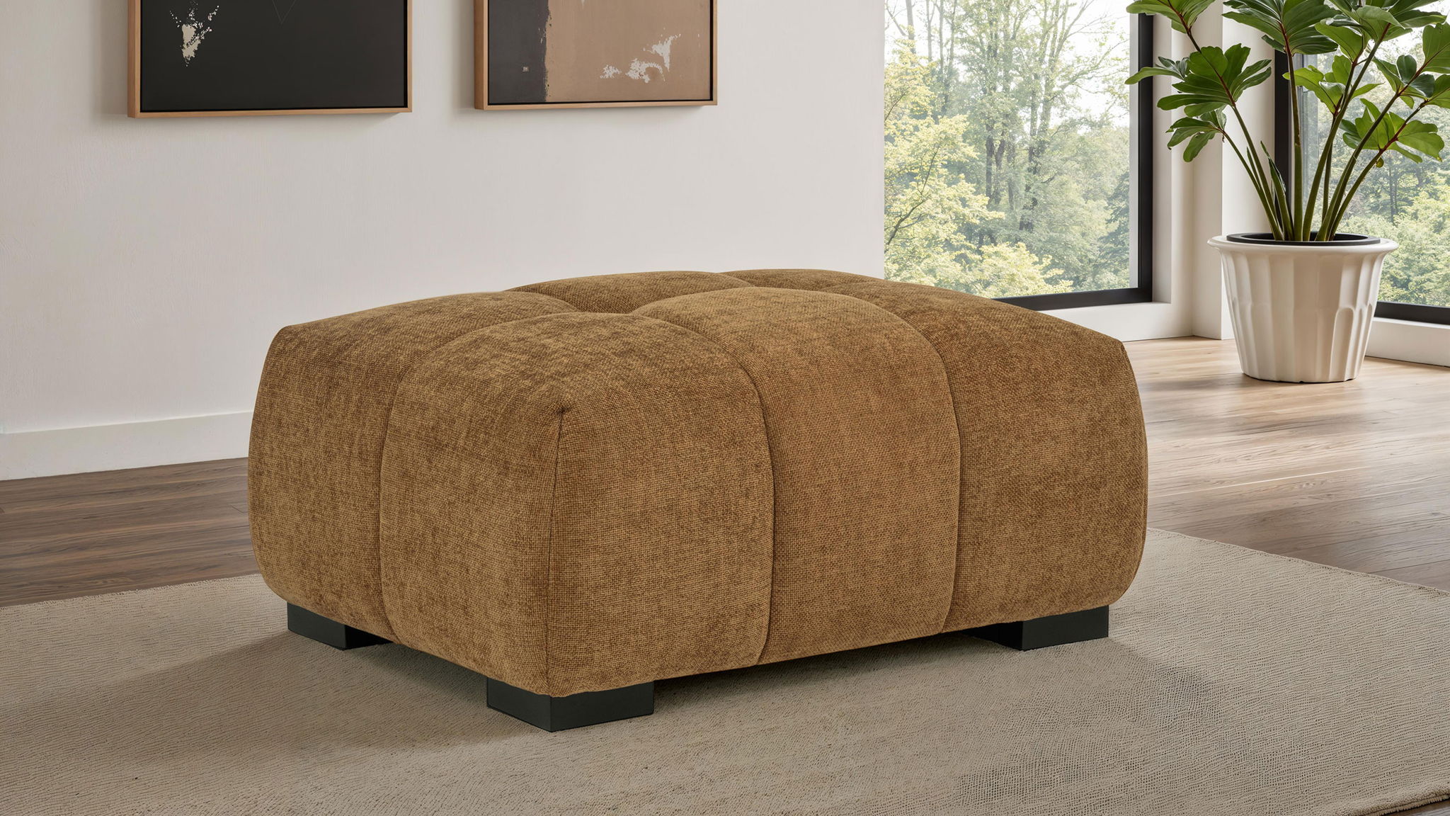 Octavia Upholstered Rectangular Ottoman Amber