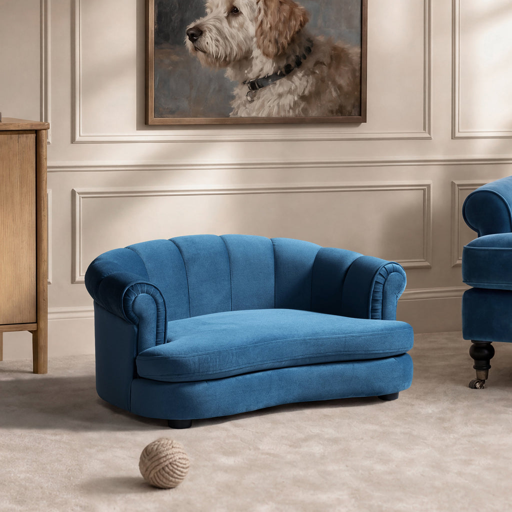 Halle 35.5" Rolled Arm Channel-Tufted Dog Sofa Bed, Medium, Satin