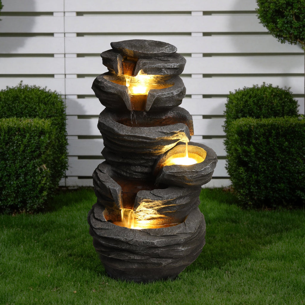 Outdoor Waterfall Fountain with Lights