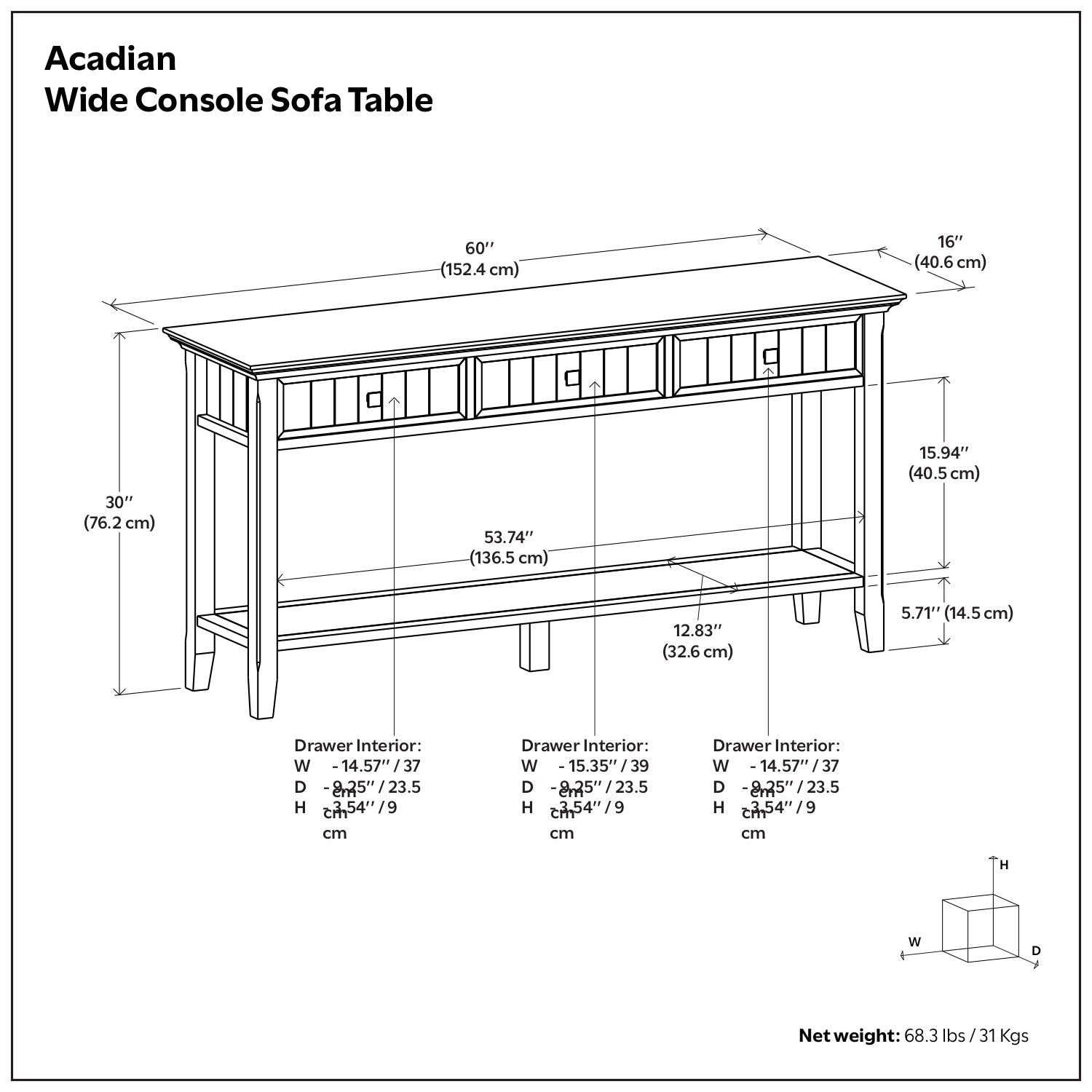 Acadian - Wide Console Sofa Table - Brunette Brown
