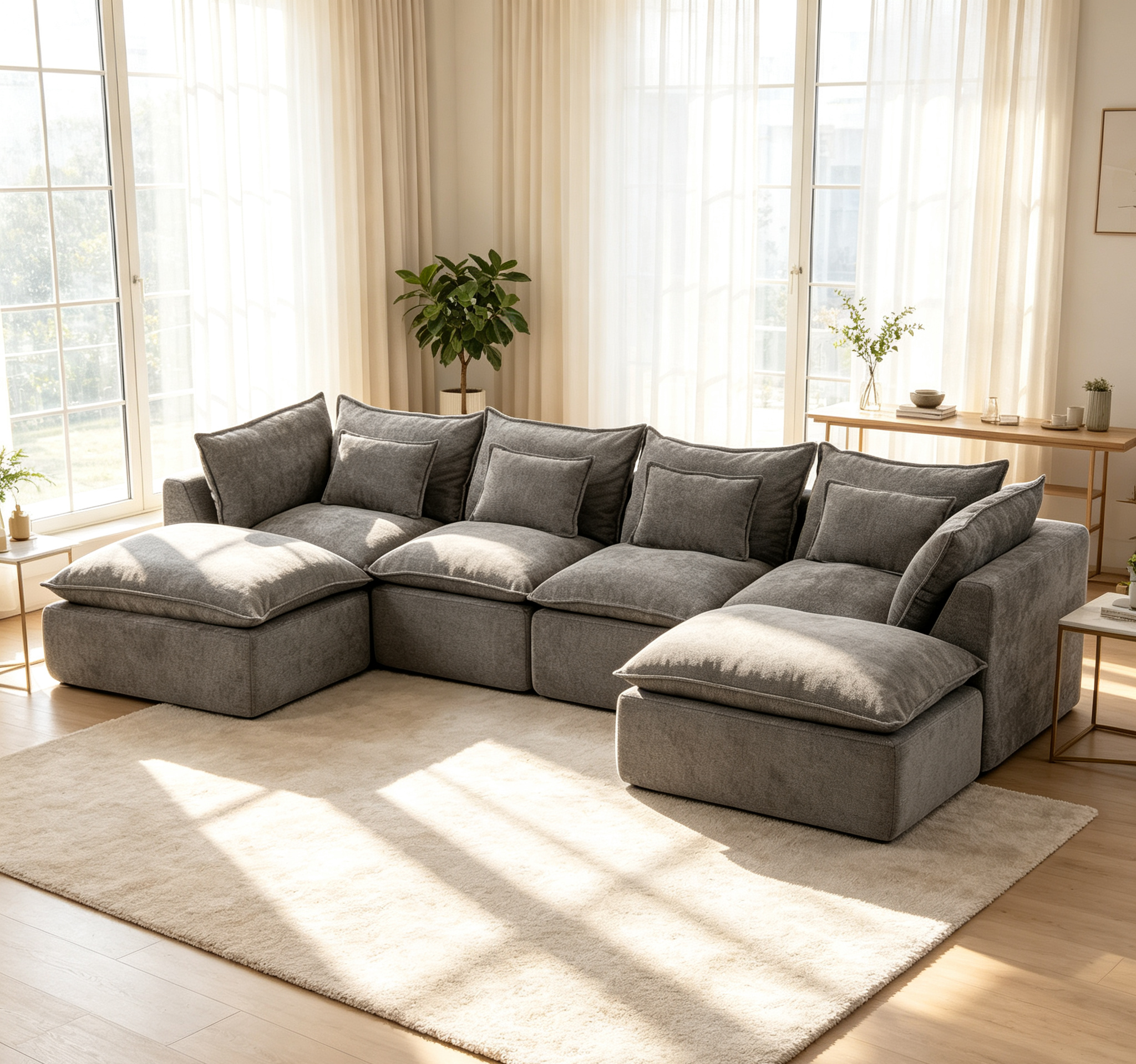 129.8" Width Modular Sectional Sofa with 2 Ottomans