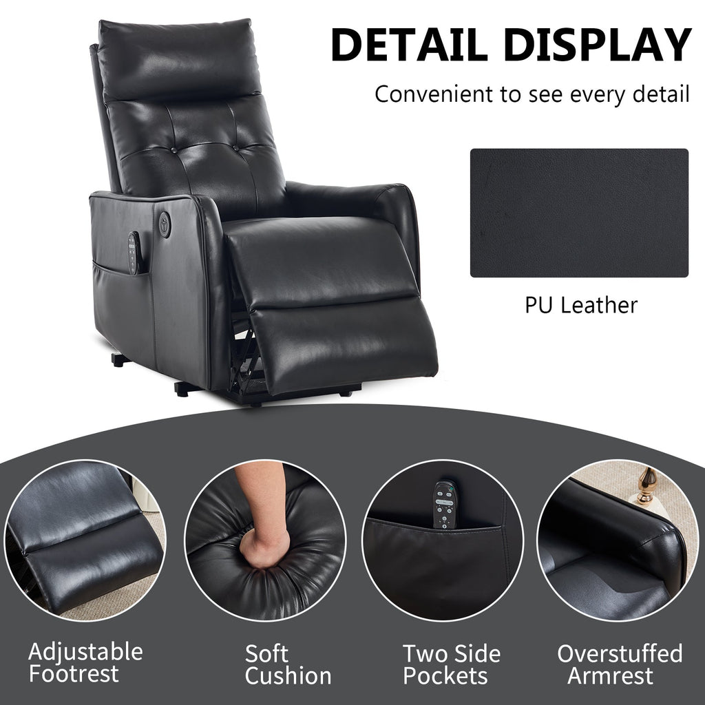 Black PU Single Motor Power Lift Recliner Chair