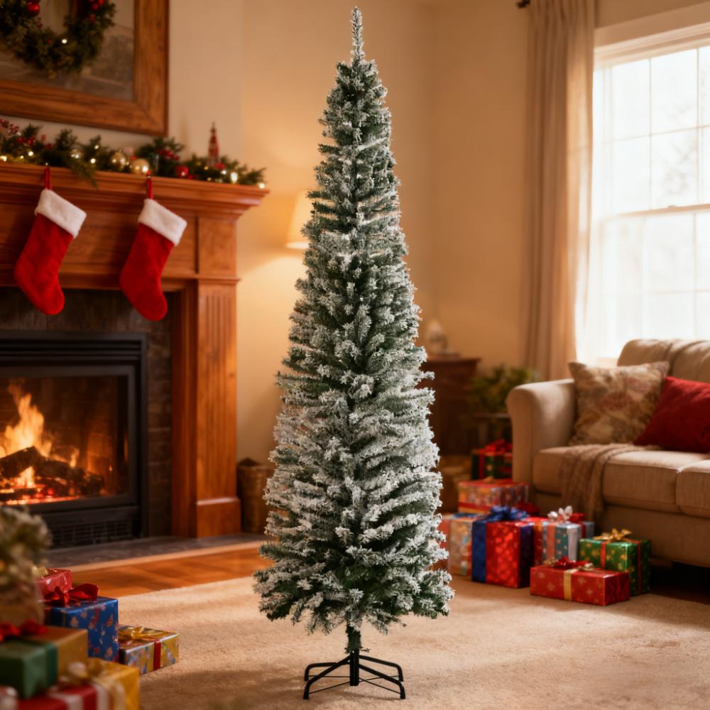 Flocked Christmas Tree with Faux Snow and Dense Branches