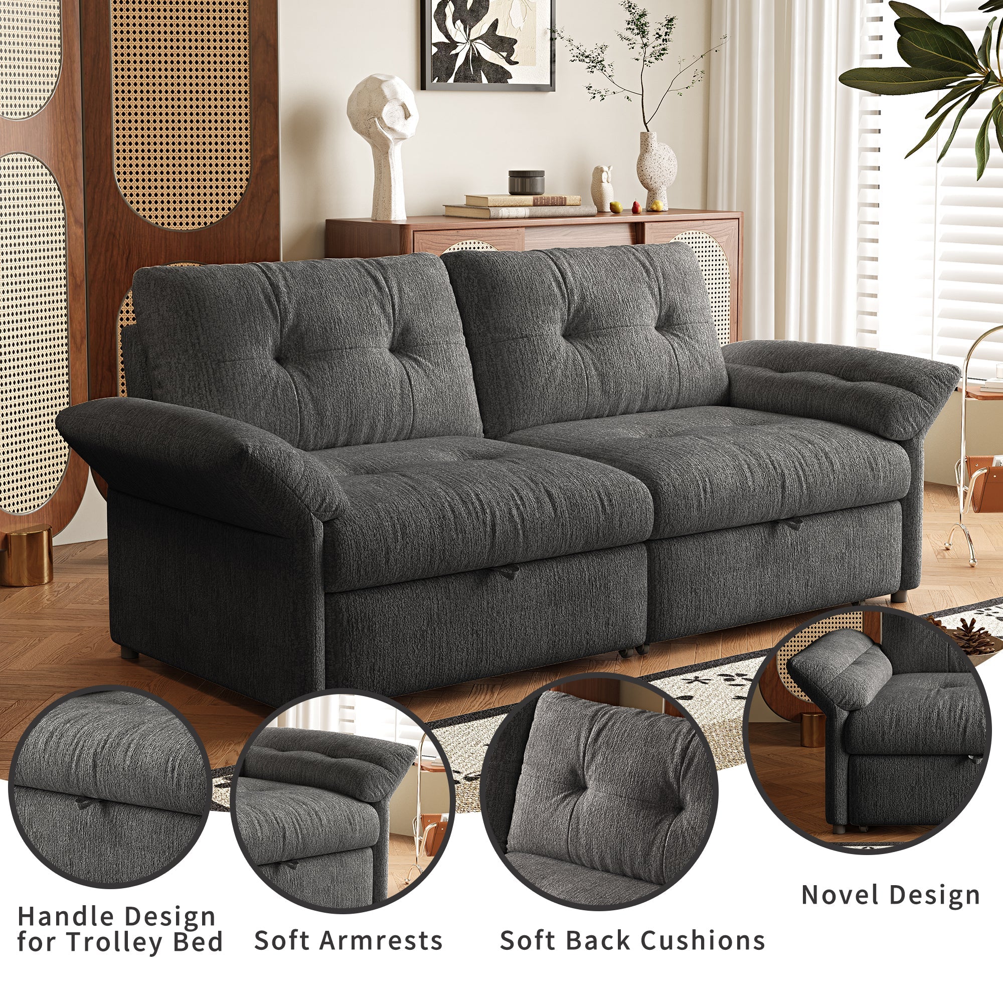 Multi-Functional Sofa Bed - 81.5 Inch Plush Chenille Sofa