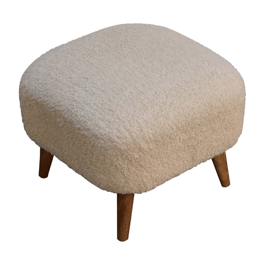 Solid Wood Boucle Upholstered Square Footstool