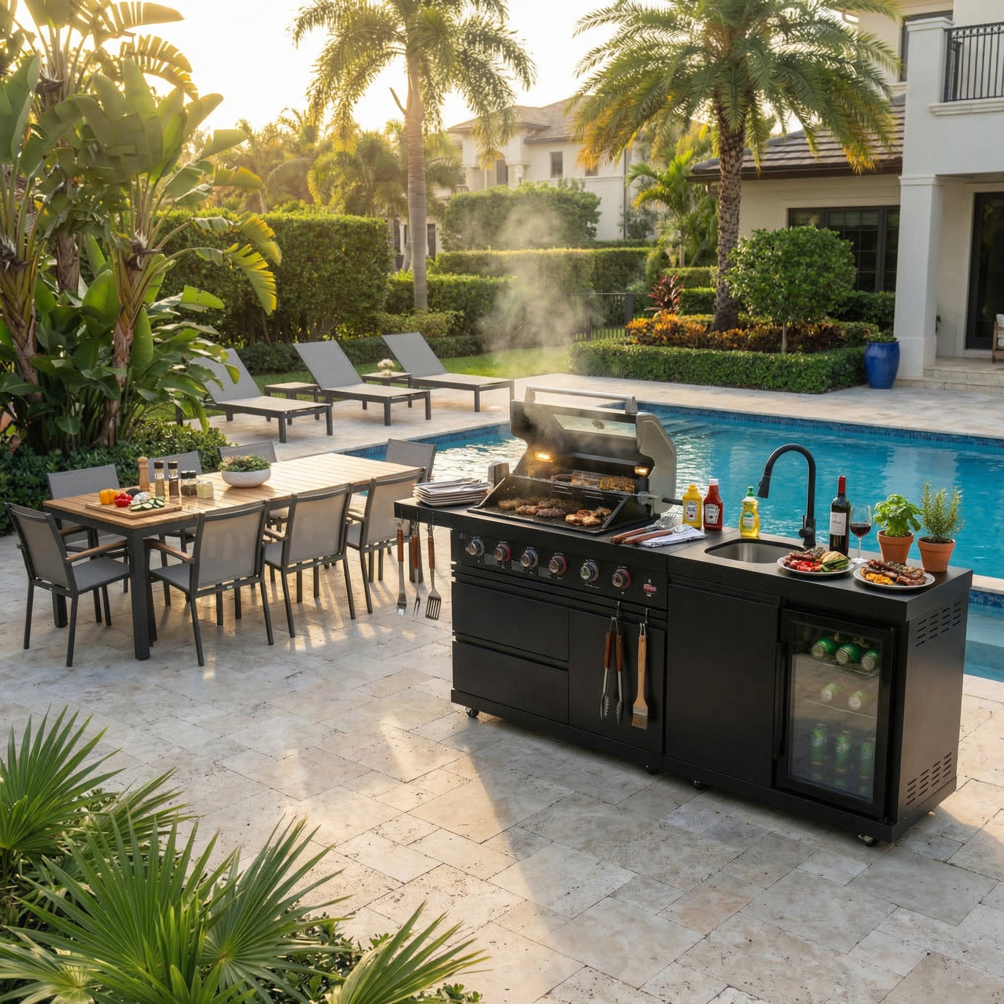 84-Inch Deluxe Stainless Steel Gas Outdoor Kitchen Barbecue Island Grill