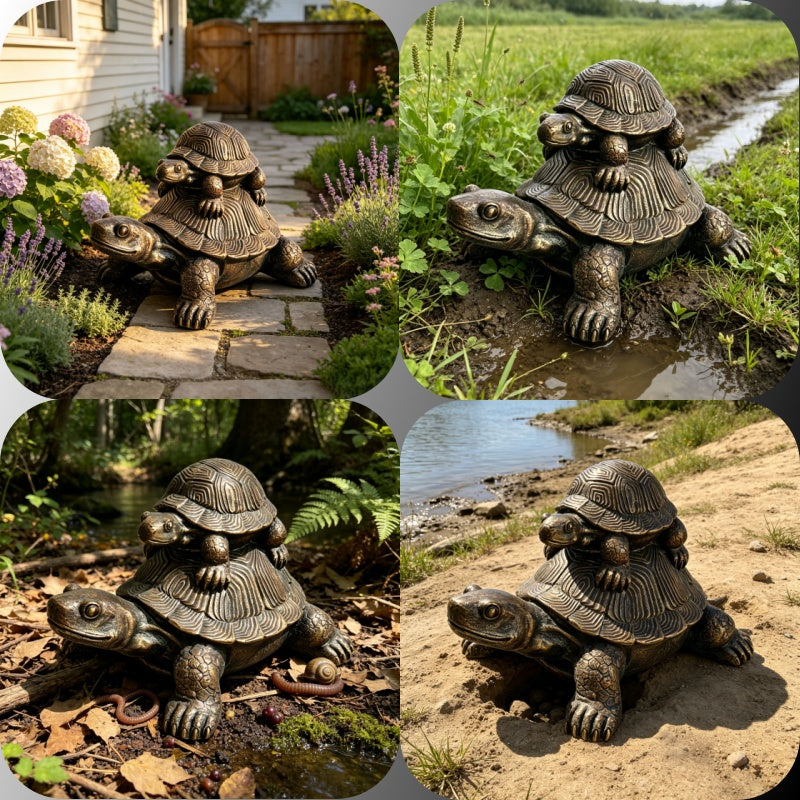 Vintage Bronze Stacked Turtle Statue