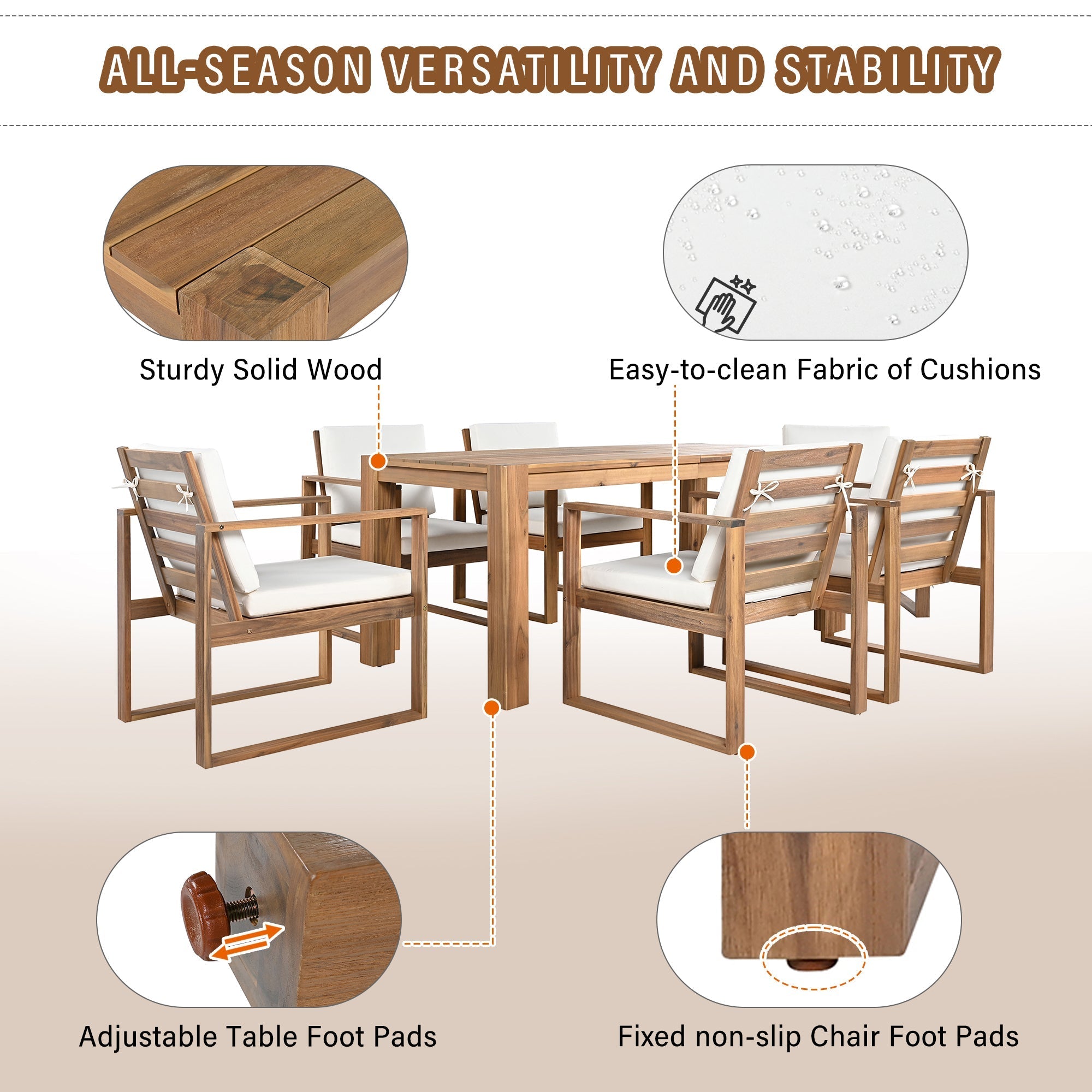 TREXM Patio Table and Chairs Set, 7-Piece Outdoor Dining Set for 6