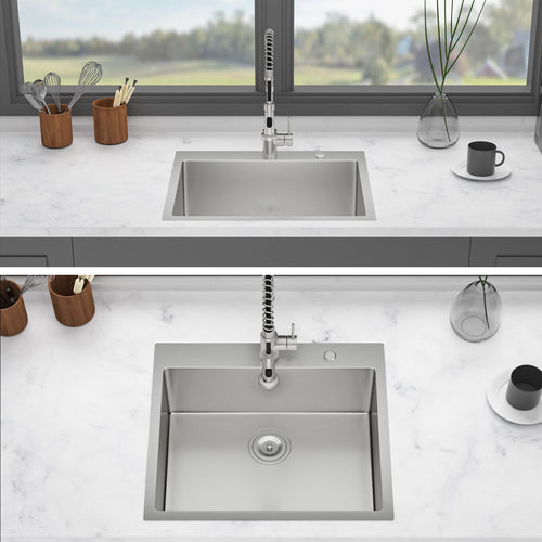 24 x 18 x 9 Inch Kitchen Sink Drop-In 16 Gauge Stainless Steel