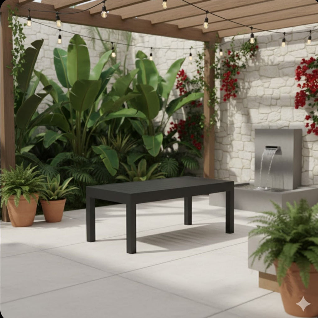 All Weather Slatted Outdoor Coffee Table For Garden - Black