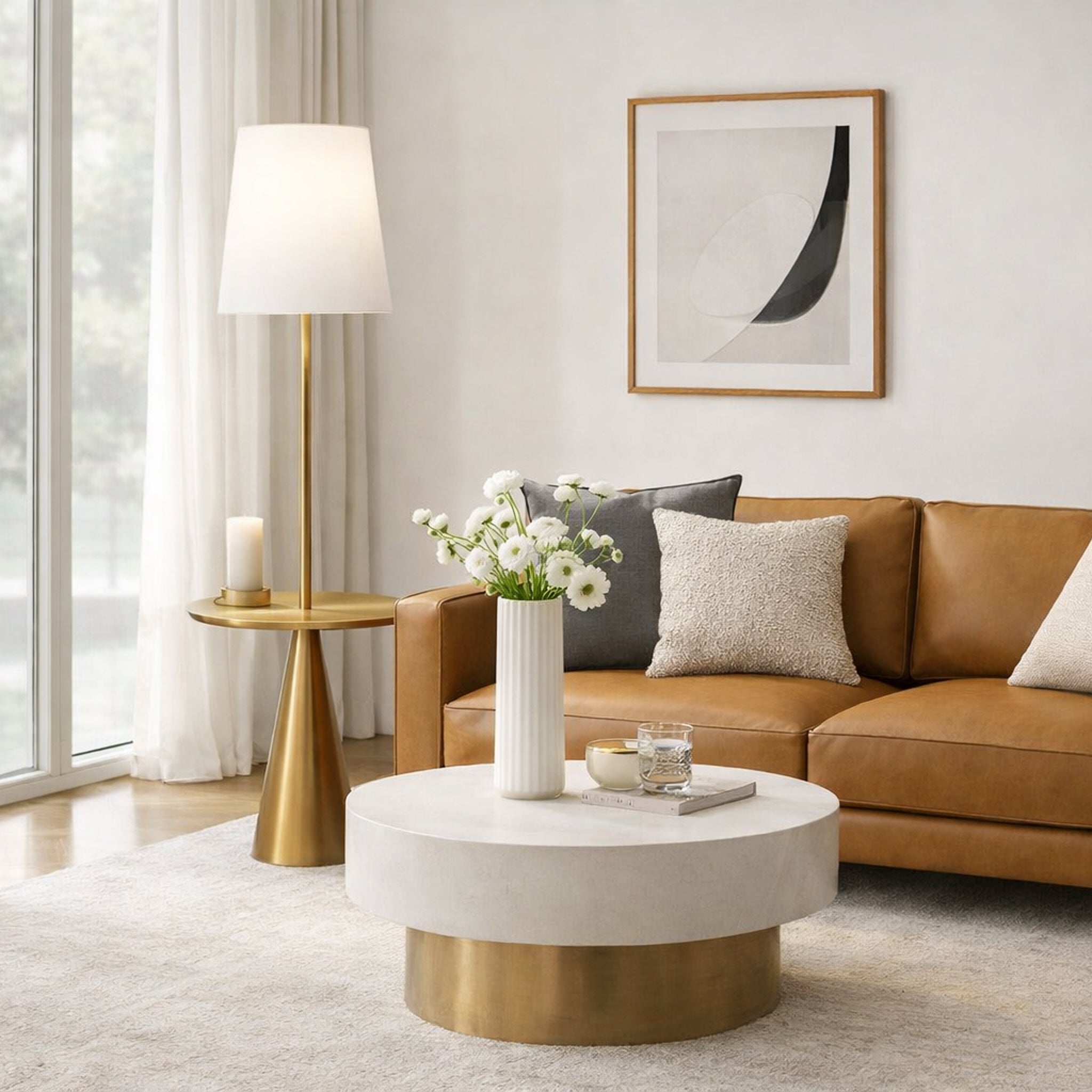 Celestial Modern Floor Lamp with Brass Accent Table