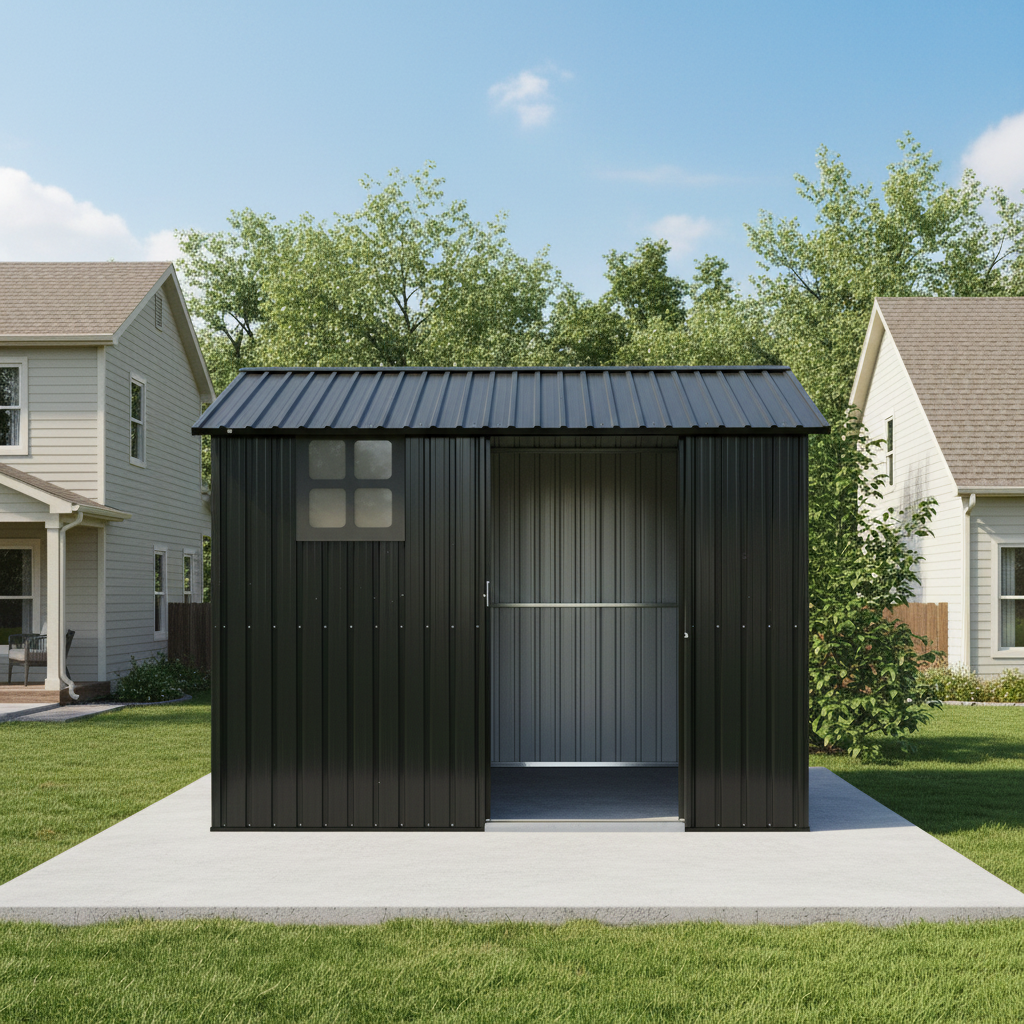 8x6FT Galvanized Steel Outdoor Storage Shed with Sliding Door