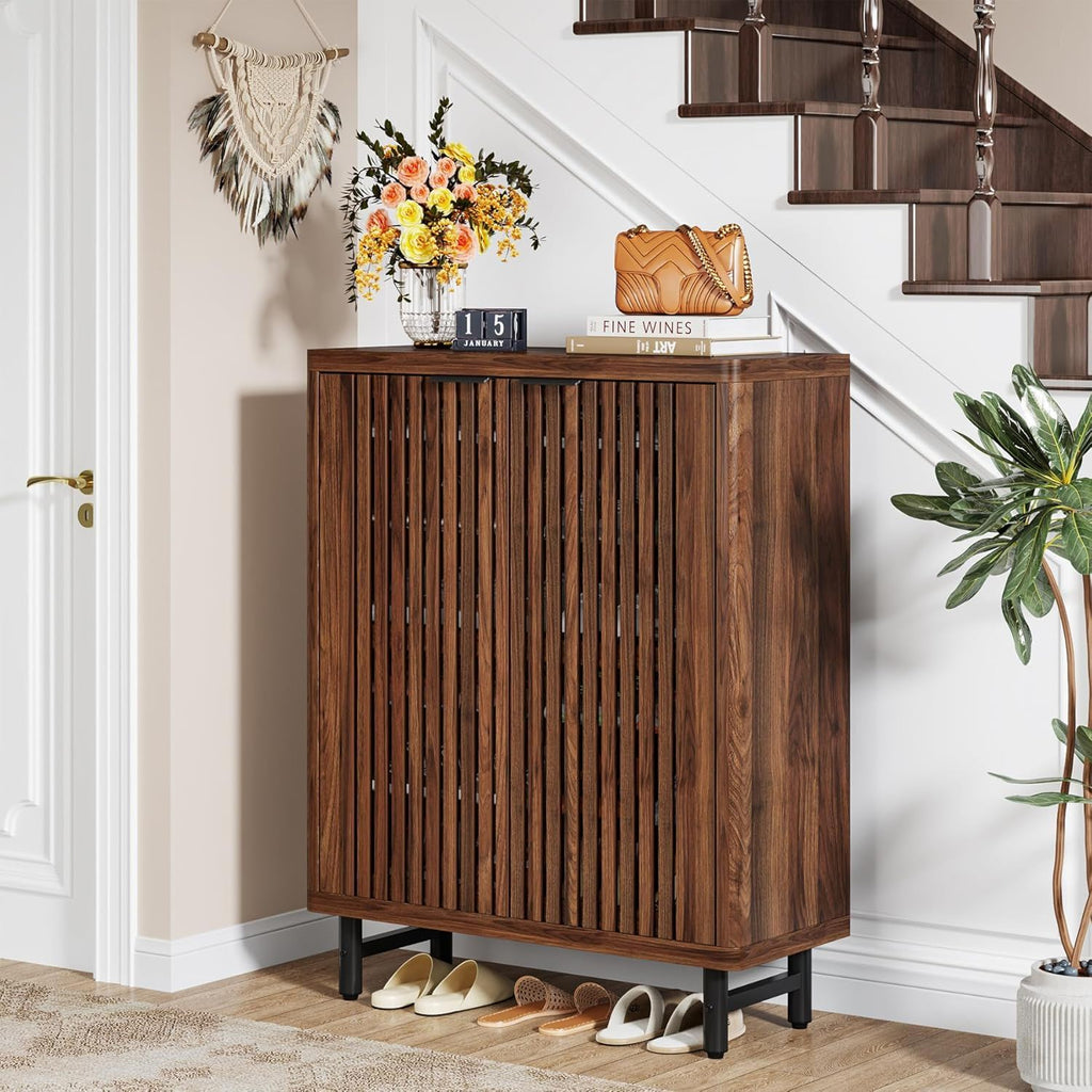 6 Tier Shoe Cabinet With Louvered Doors