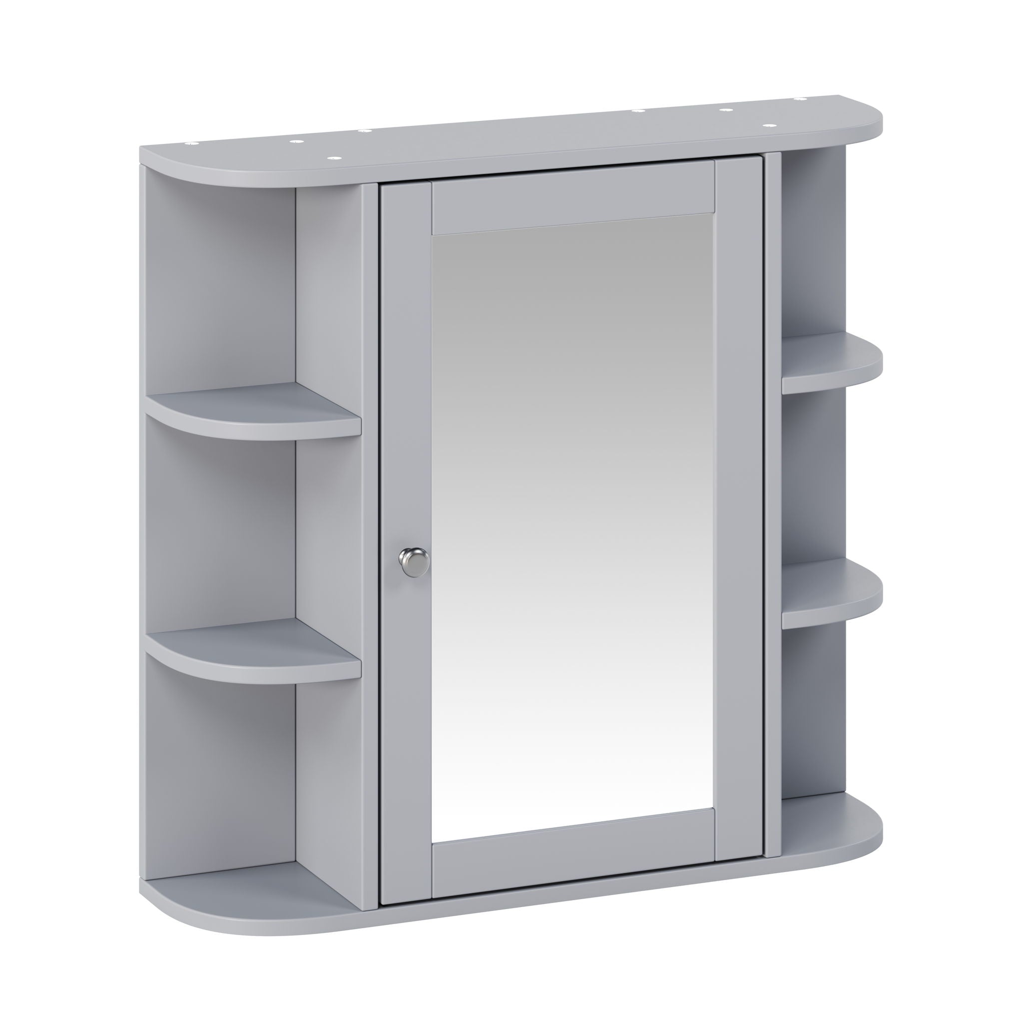 Bathroom Wall Storage Cabinet With Mirror And Adjustable Shelf, 6 Open Shelves
