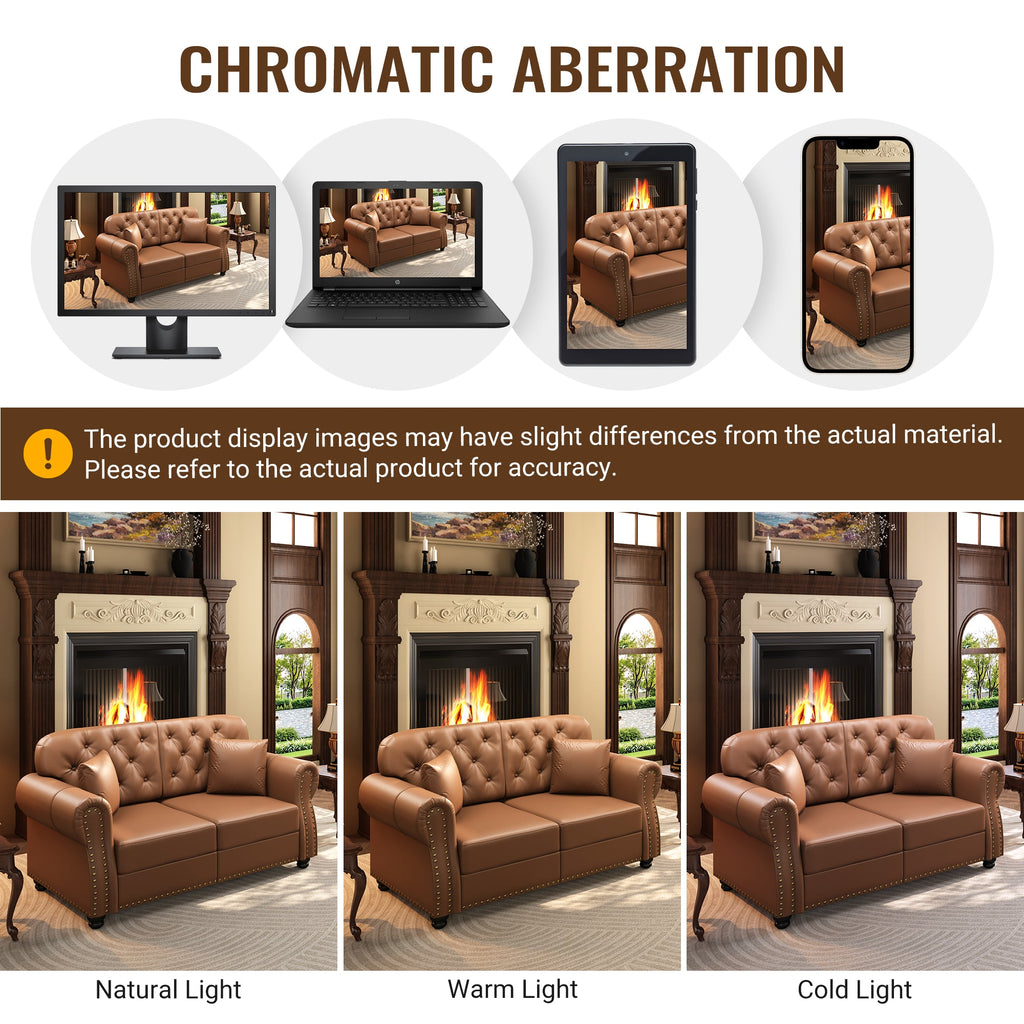 63" Upholstered Faux Leather Sofa with Nailhead Trim