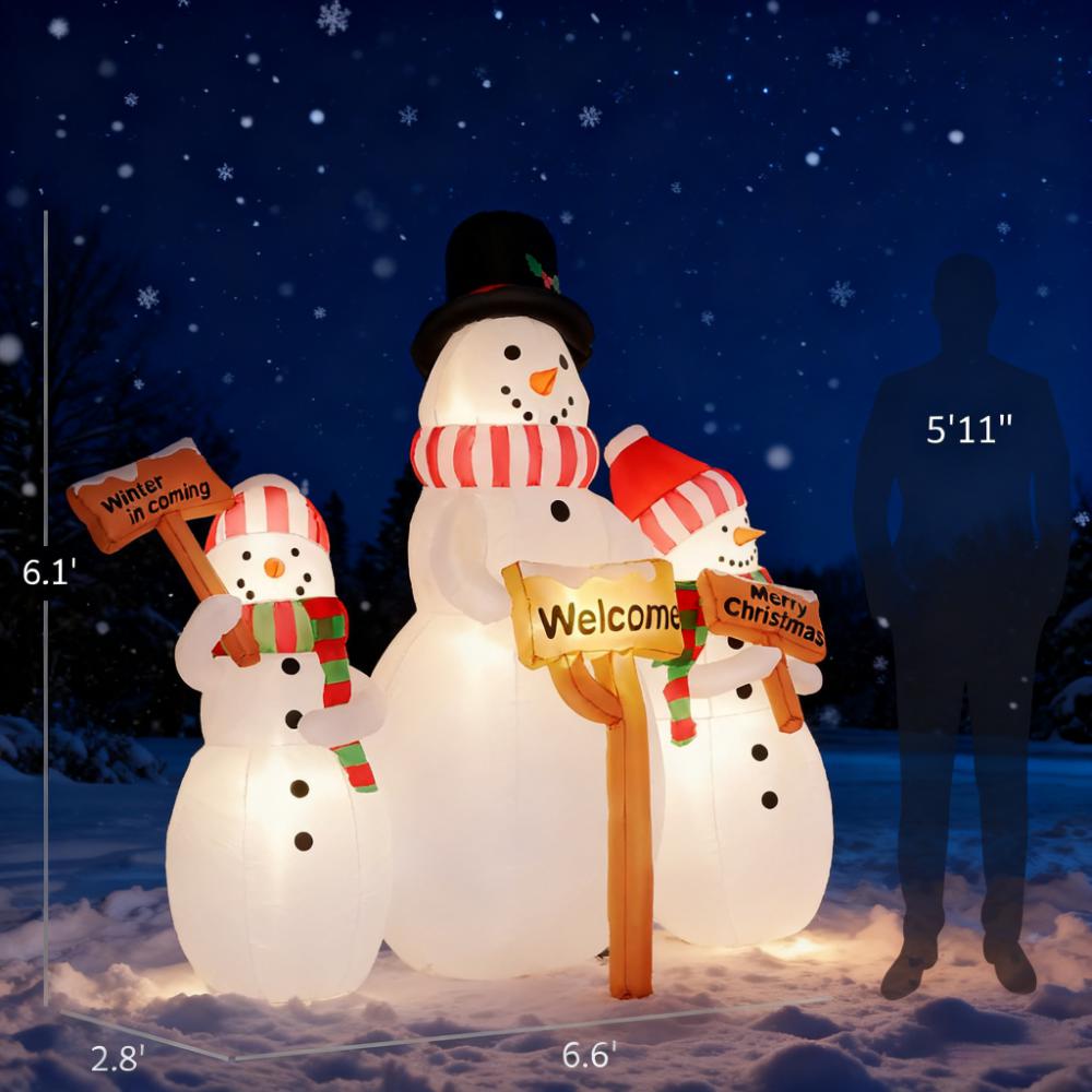 6.1' Inflatable Outdoor Christmas Display - Three Snowmen