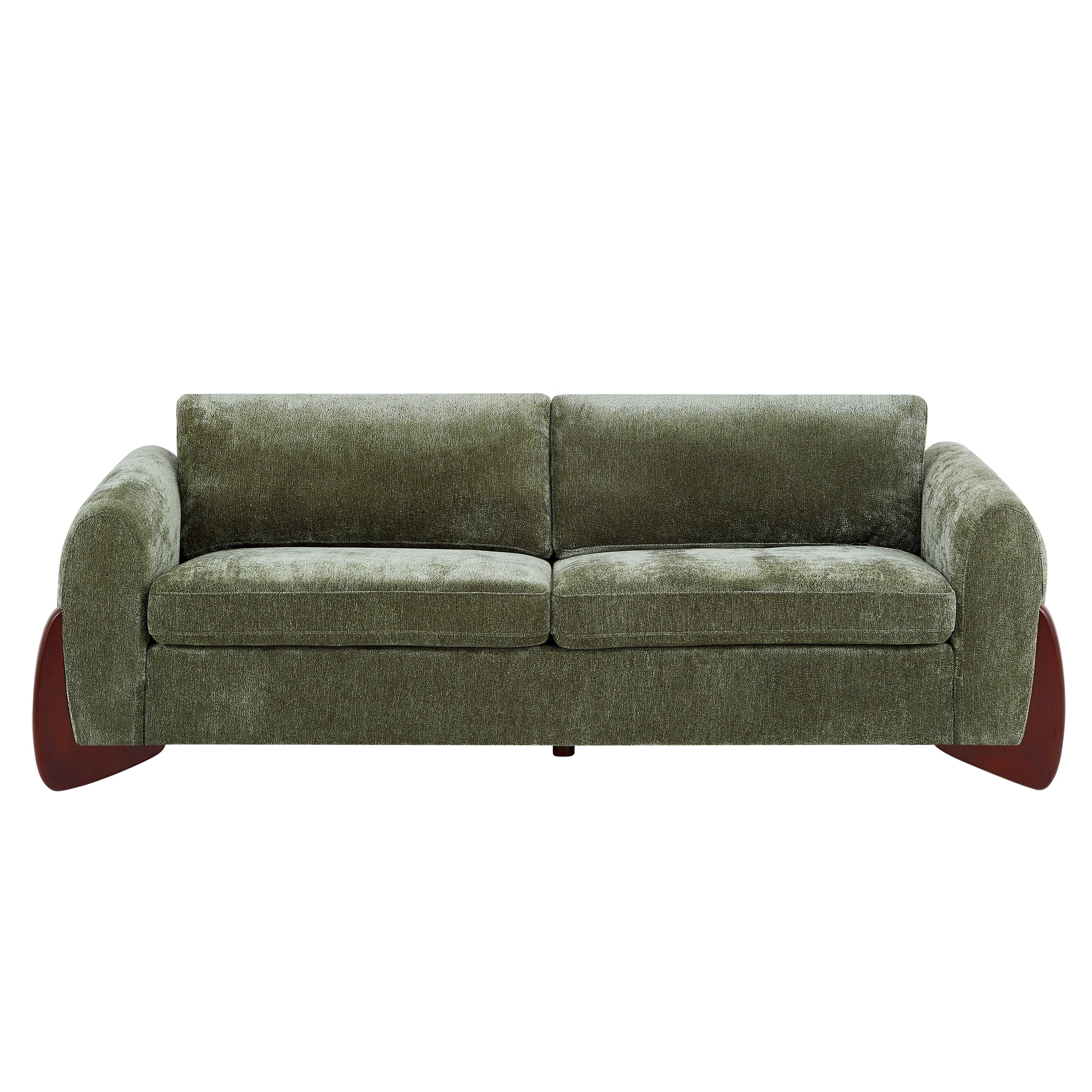 89"L Chenille Sofa with Wooden Legs – Olive