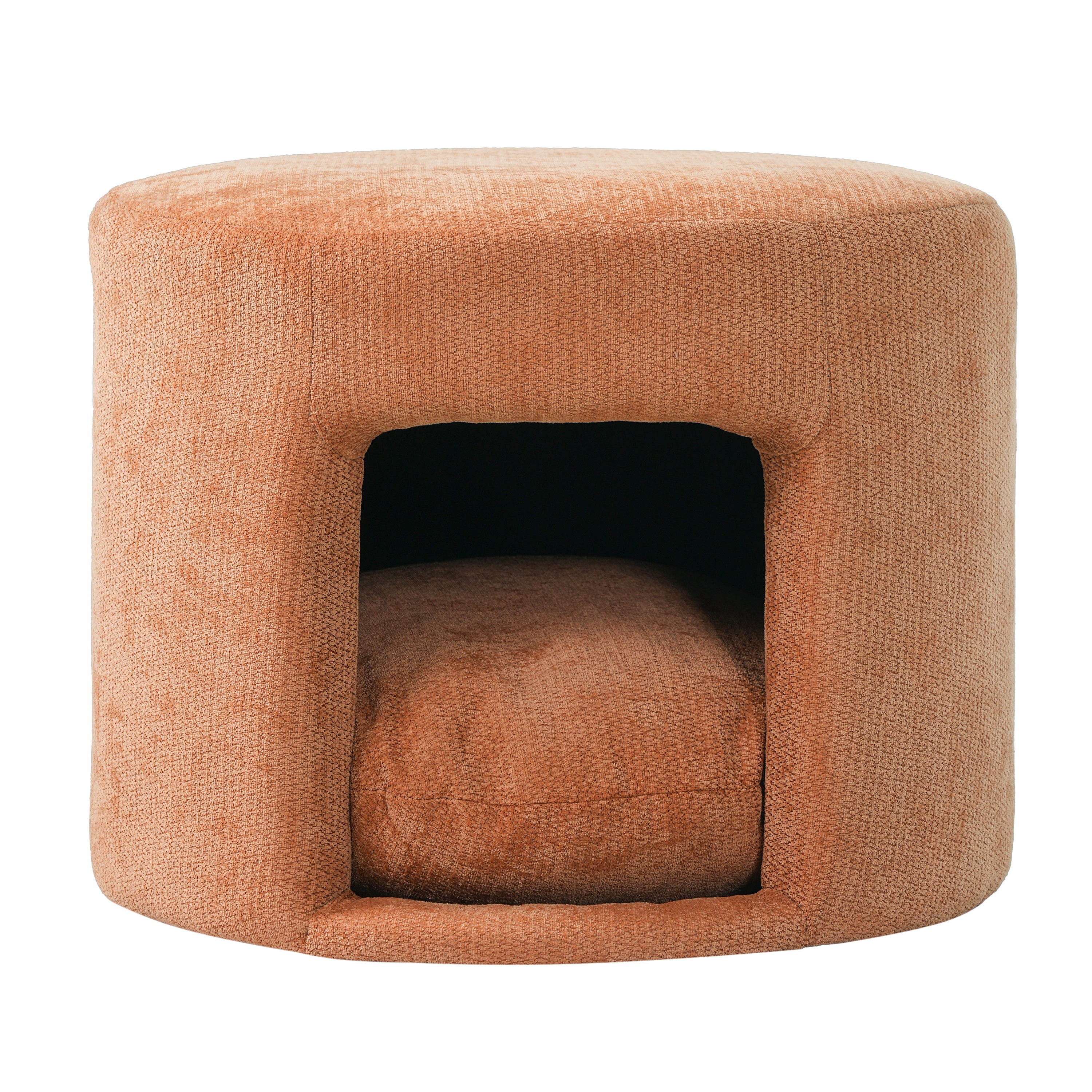 Orange Pet Friendly Ottoman with Removable Pet Cushion and Hidden Pet Nook