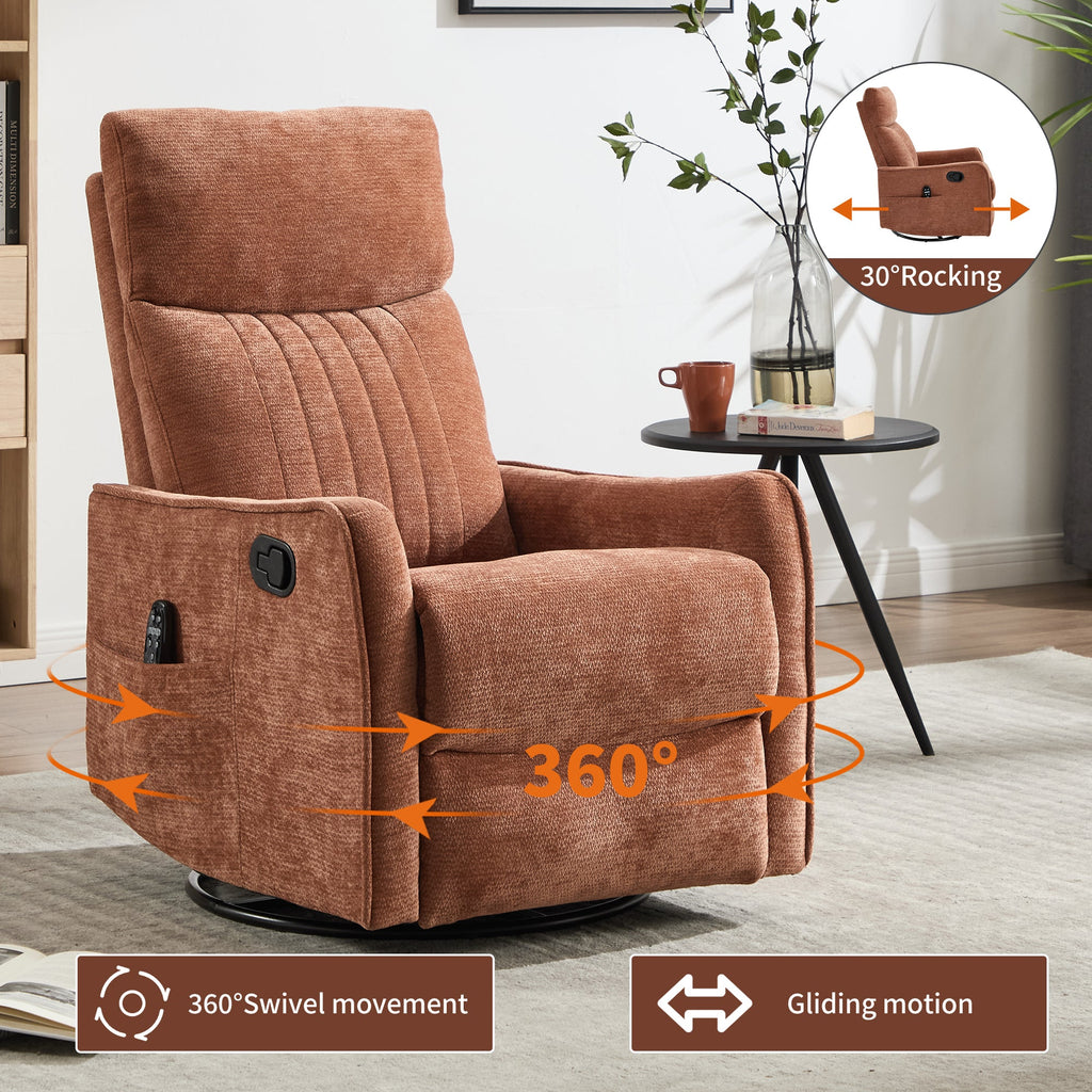 Orange Heat Massage Manual Recliner Chair with Rocker and Swivel