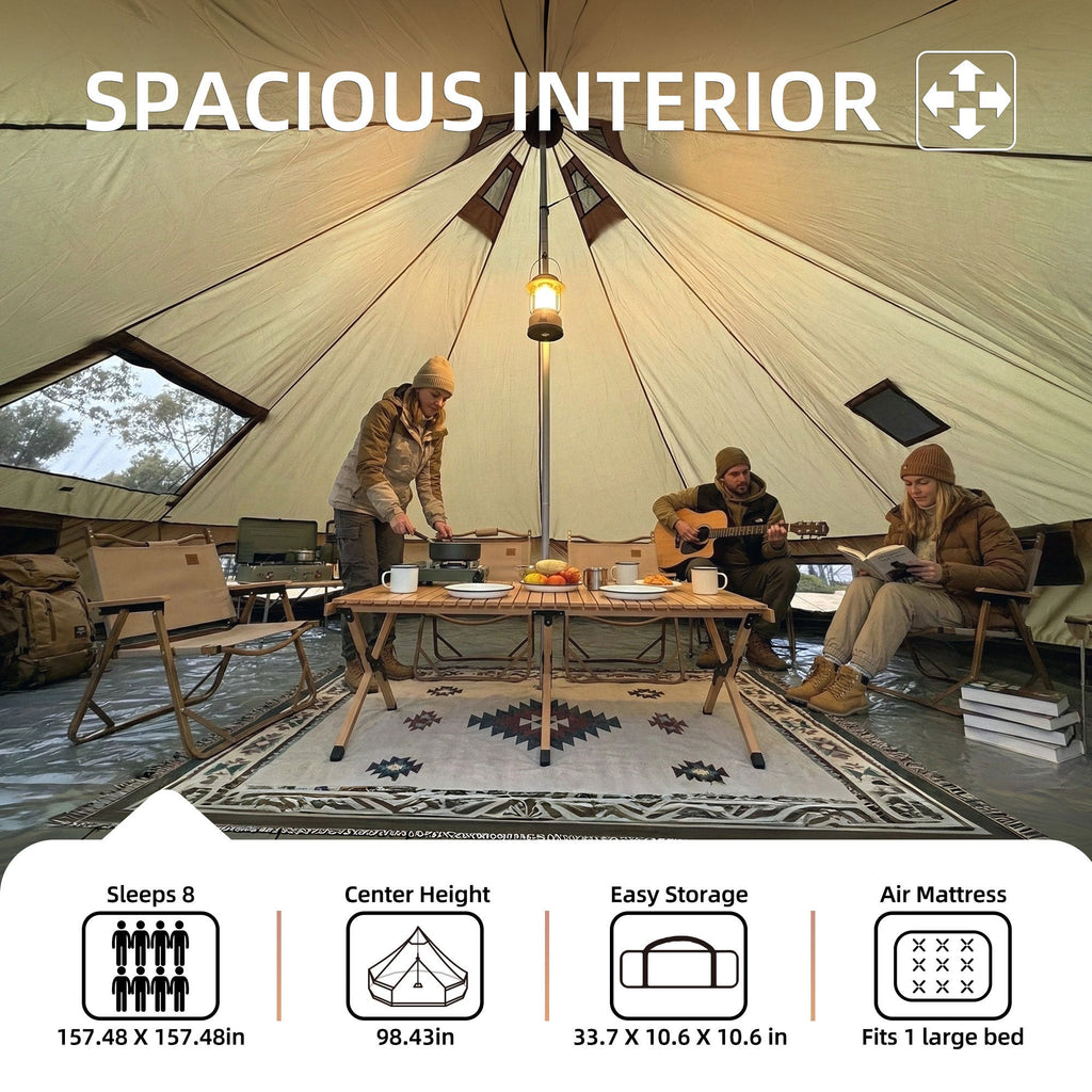 4 Season Bell Tent 13.1FT, Green Waterproof Glamping Yurt Tent