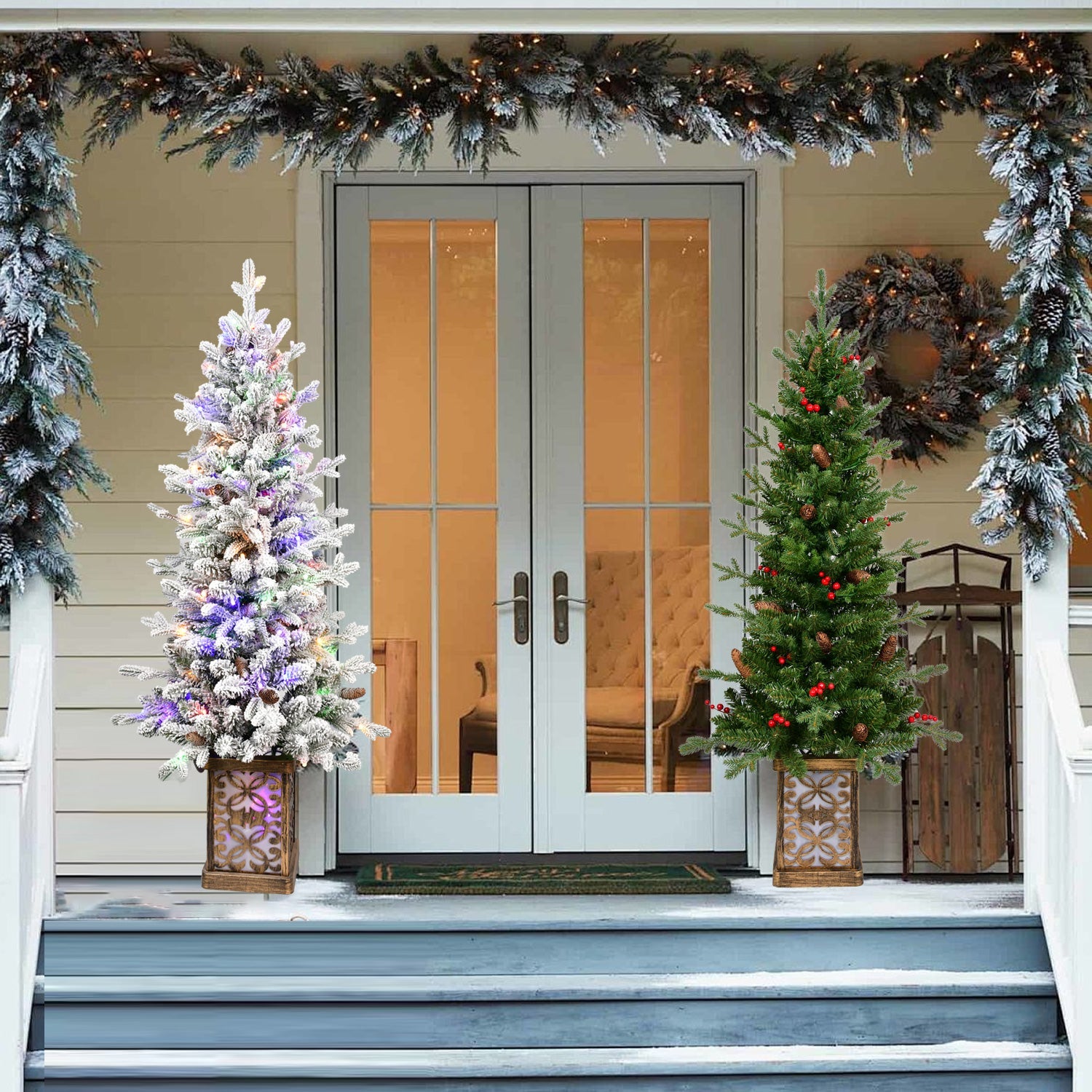 4FT Flocked Christmas Tree with Multicolour LED Lights