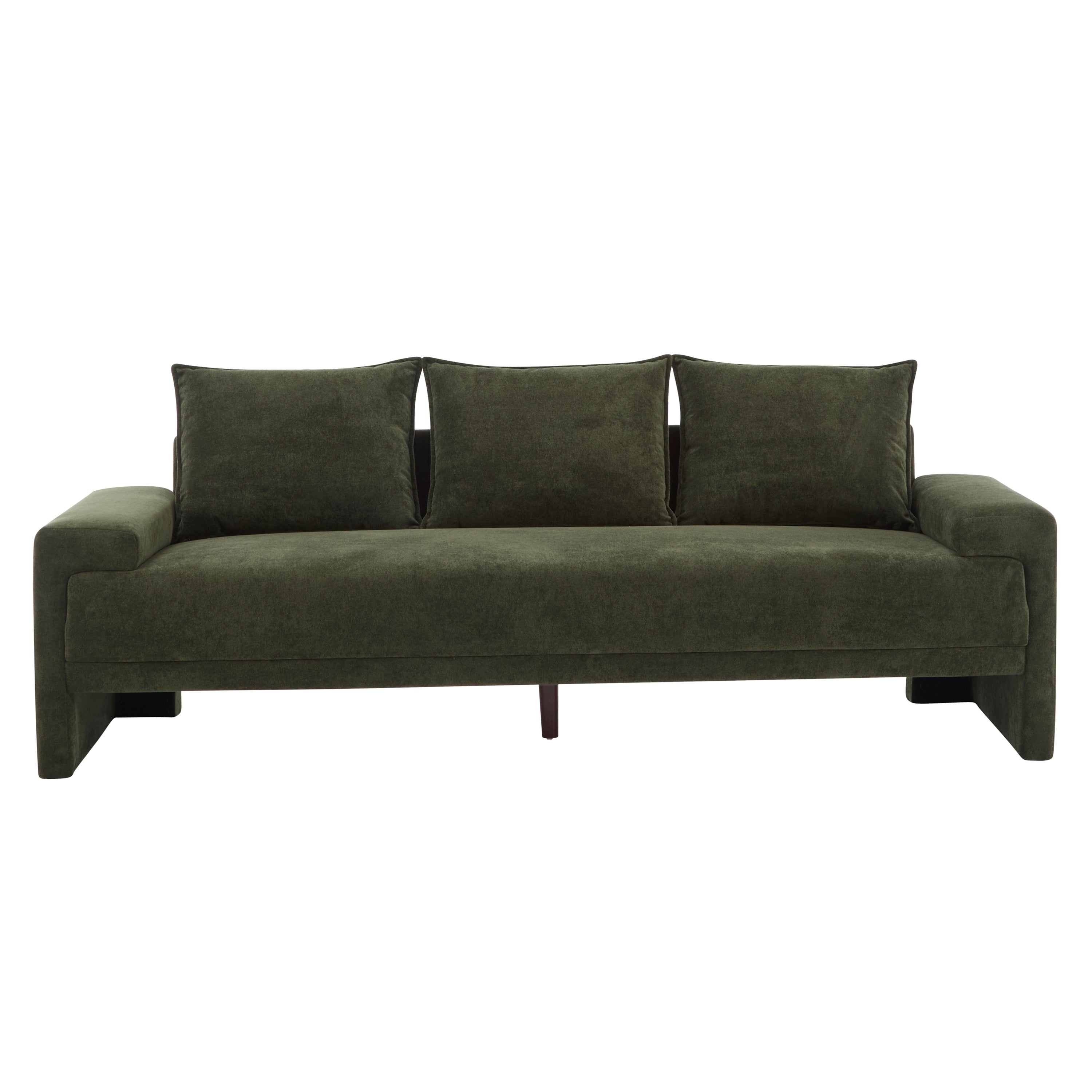 Algora 84.5 in. 3 Seater Modern Upholstered Velvet Sofa, Moss