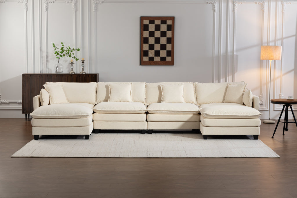 Modern 4-Seater Sectional Sofa with 2 Ottomans