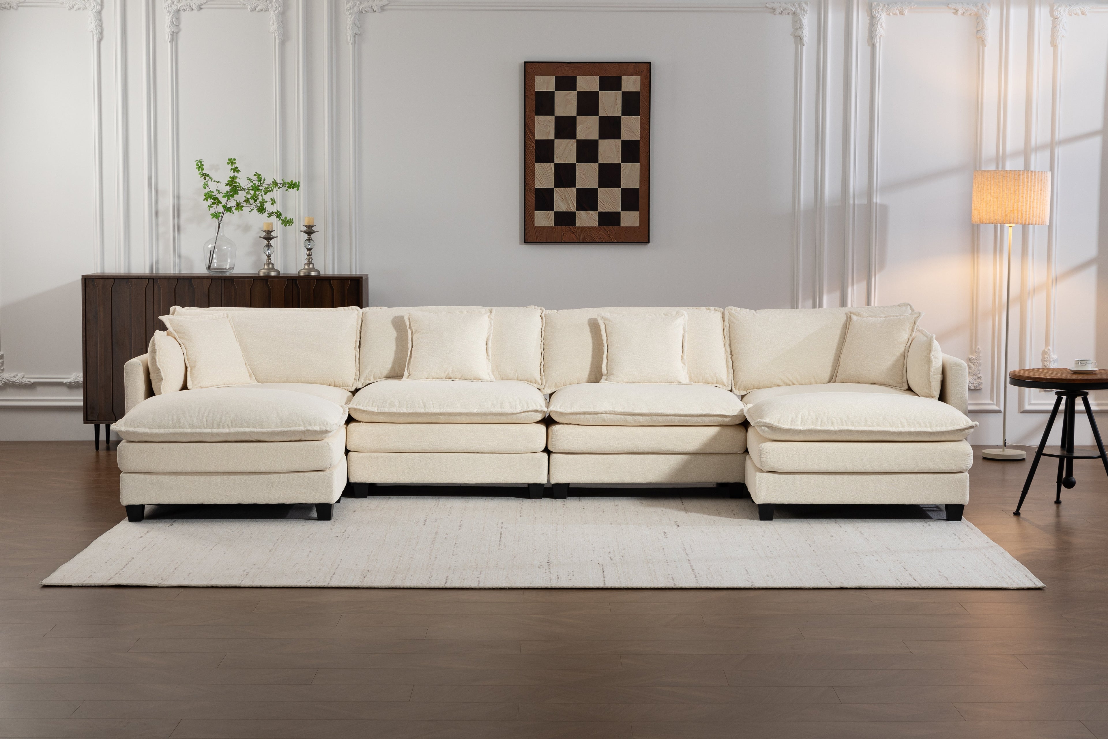 Modern 4-Seater Sectional Sofa with 2 Ottomans