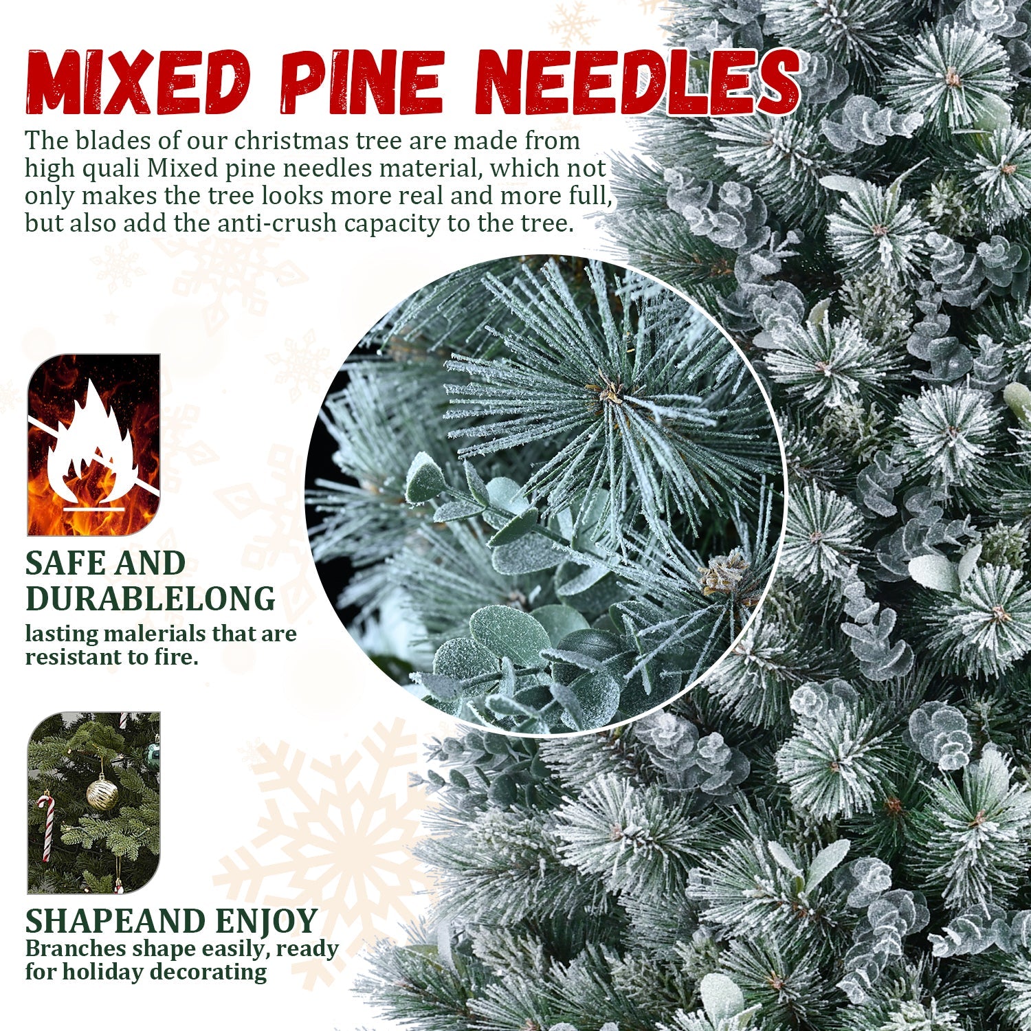 4FT Flocked Christmas Tree with Pine Needles & Eucalyptus Leaves