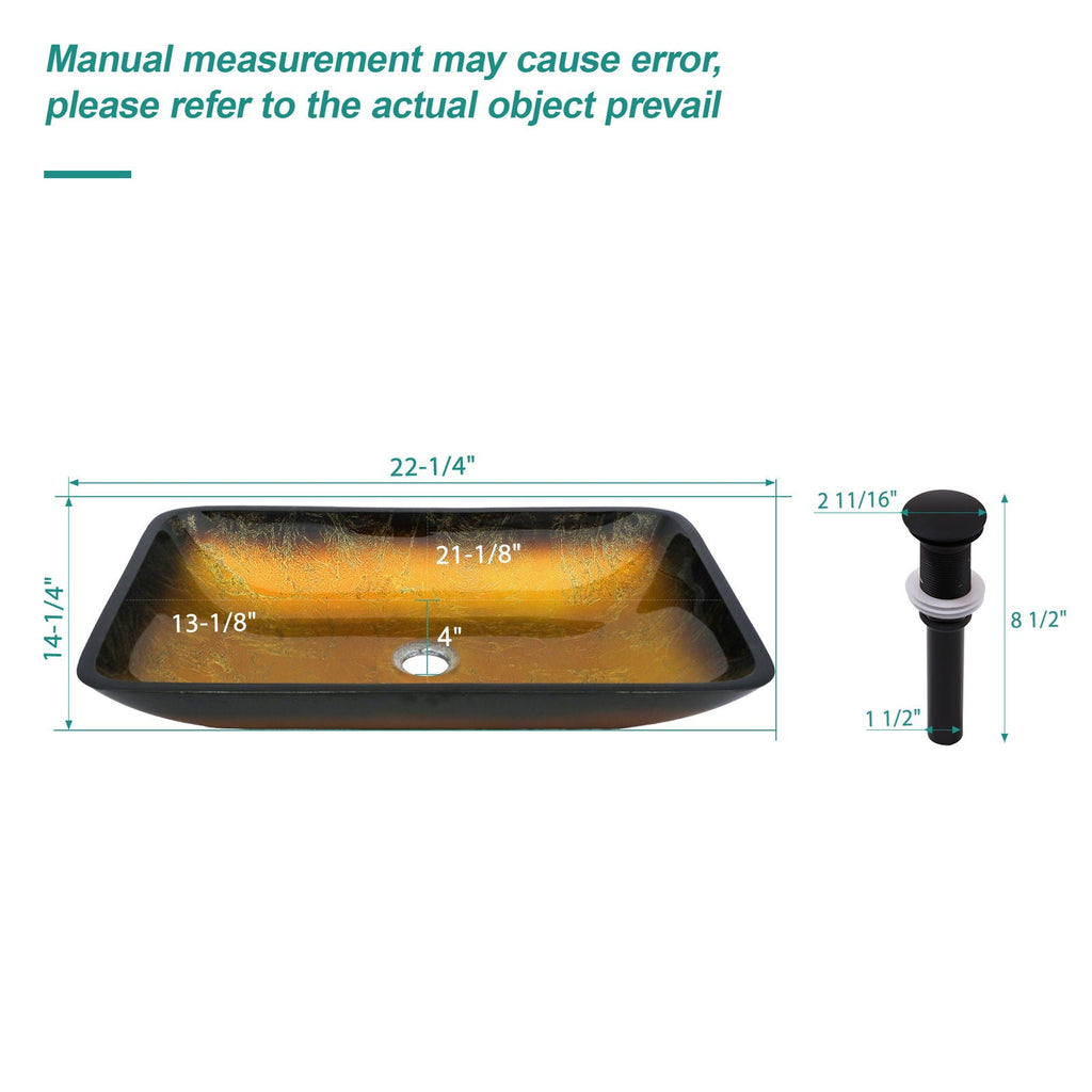 Gradient Tempered Glass Vessel Sink With Pop-Up Drain