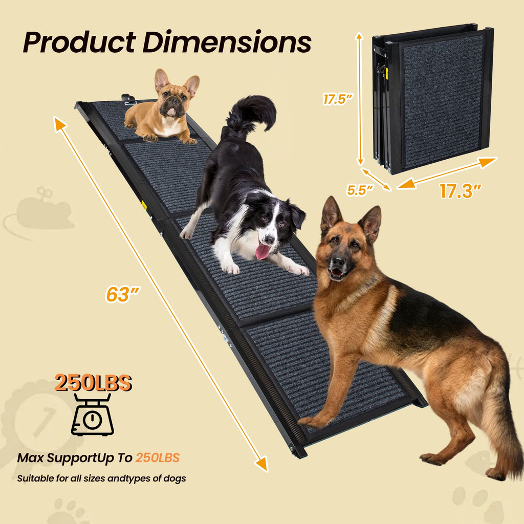 Folding Dog Ramp for Cars - 63" Long & 17.3" Wide