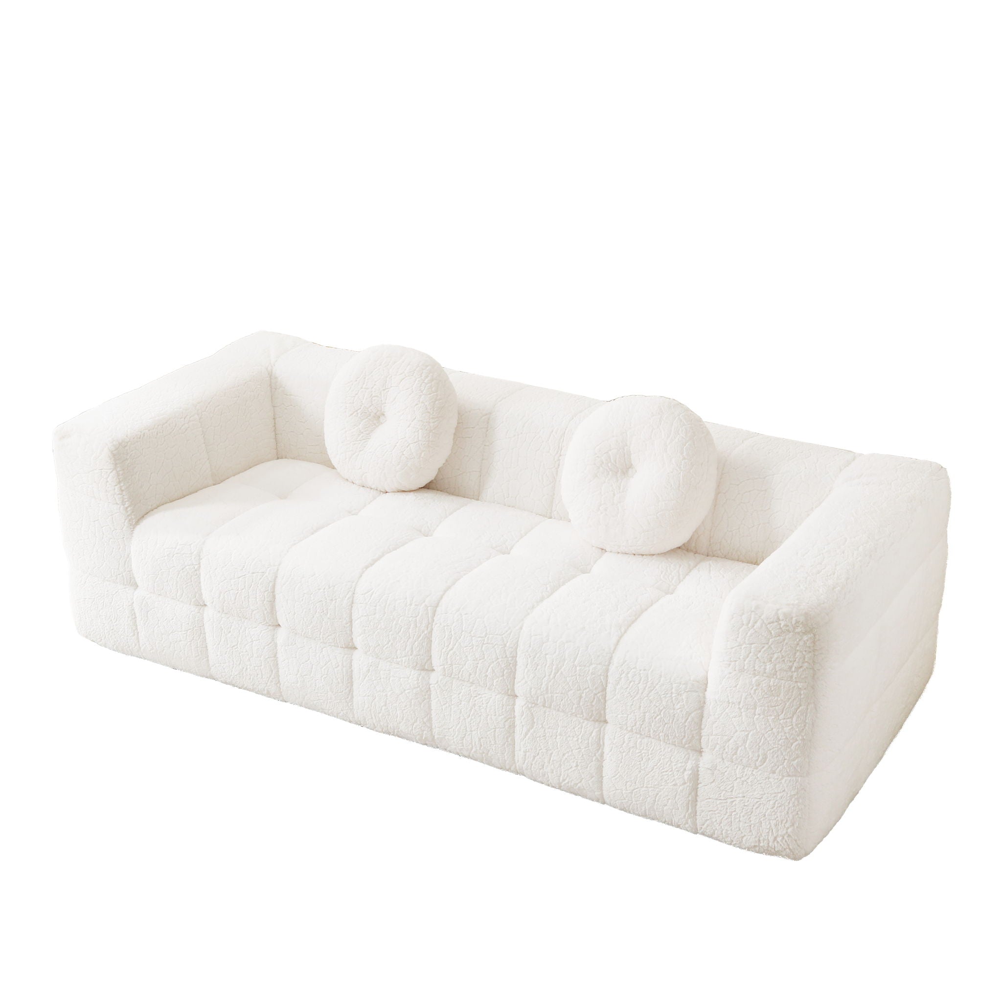 Boneless 3 Seater Sofa With Circular Throw Pillows - Beige