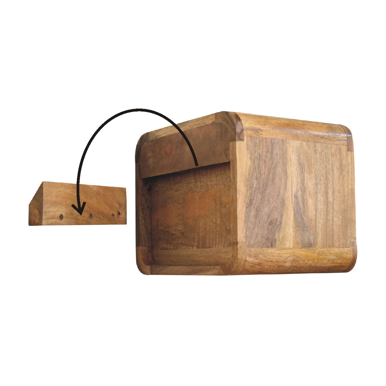 Solid Wood Mini Oak-ish Floating Open Bedside, 1-Drawer