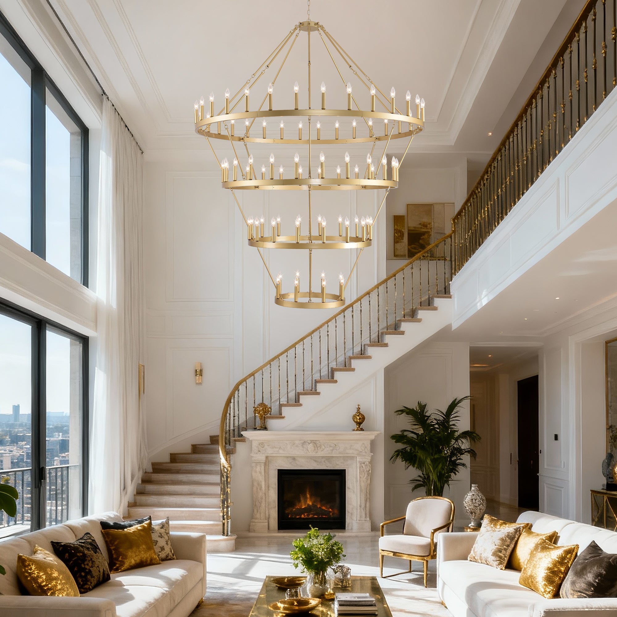 70.87 Inch 3-Tier Wagon Wheel Chandelier